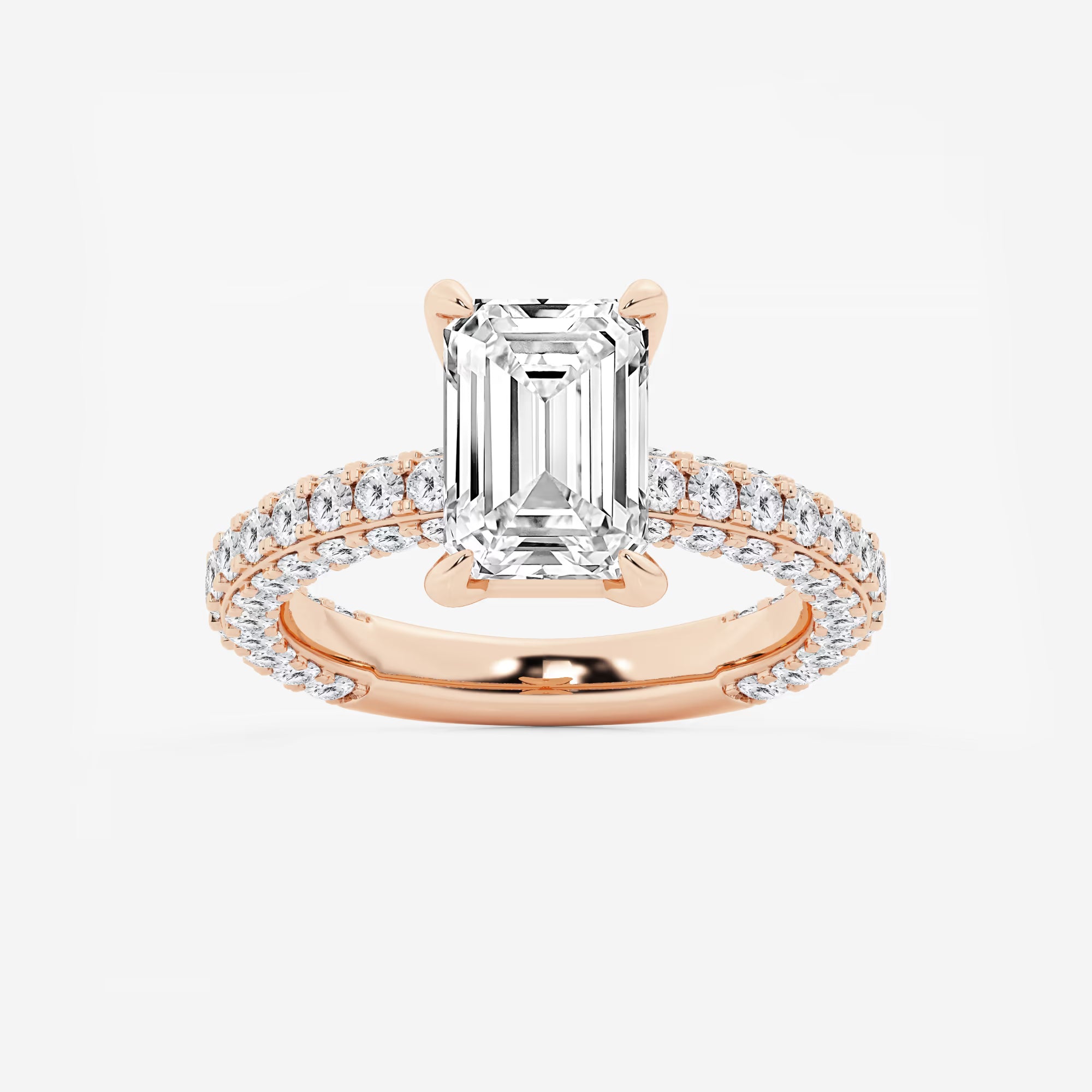 Emerald Cut Solitaire Engagement Ring  Full Eternity French Pave Diamond Band