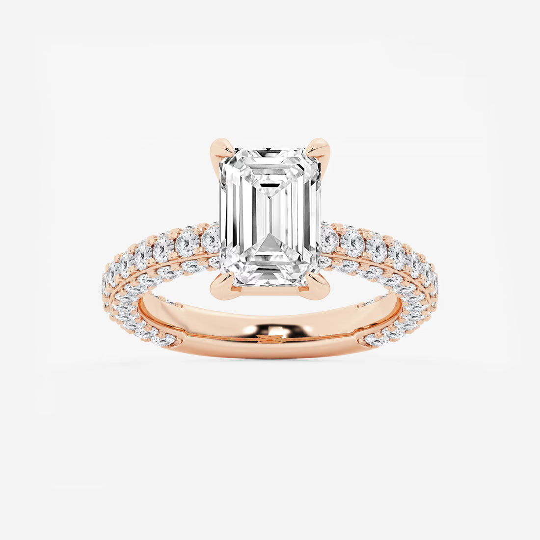 Emerald Cut Solitaire Engagement Ring  Full Eternity French Pave Diamond Band