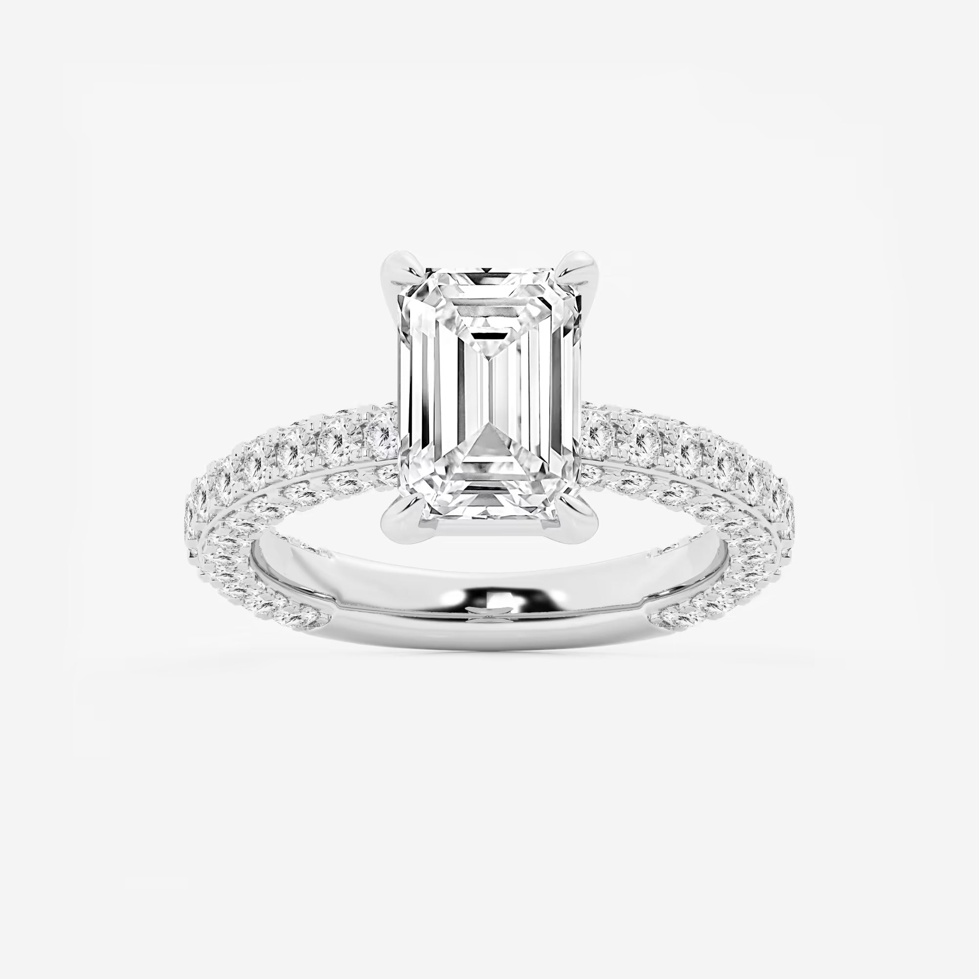 Emerald Cut Solitaire Engagement Ring  Full Eternity French Pave Diamond Band