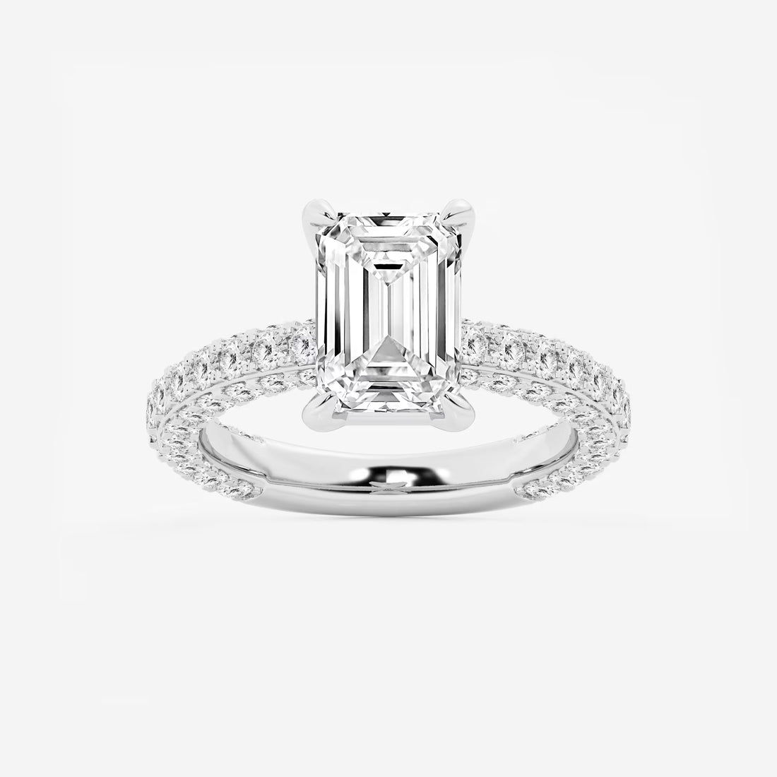 Emerald Cut Solitaire Engagement Ring  Full Eternity French Pave Diamond Band