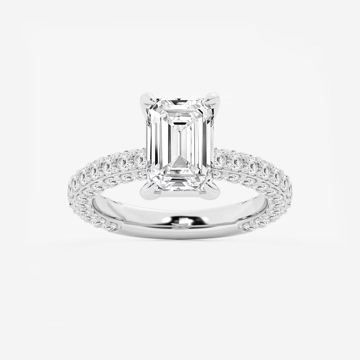 Emerald Cut Solitaire Engagement Ring  Full Eternity French Pave Diamond Band