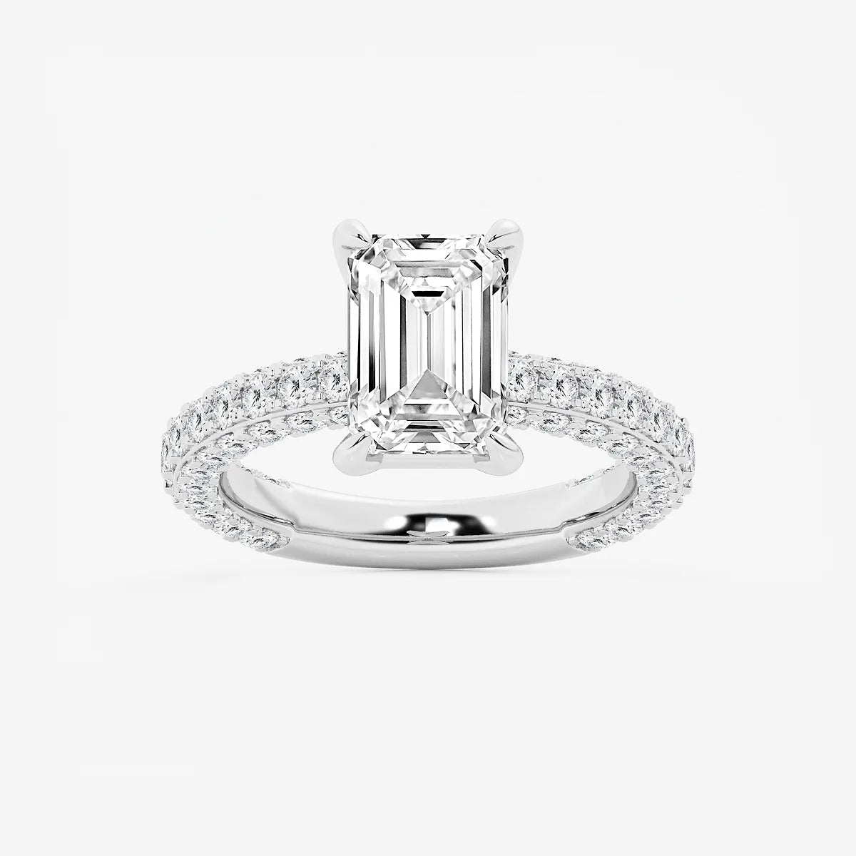 Emerald Cut Solitaire Engagement Ring  Full Eternity French Pave Diamond Band