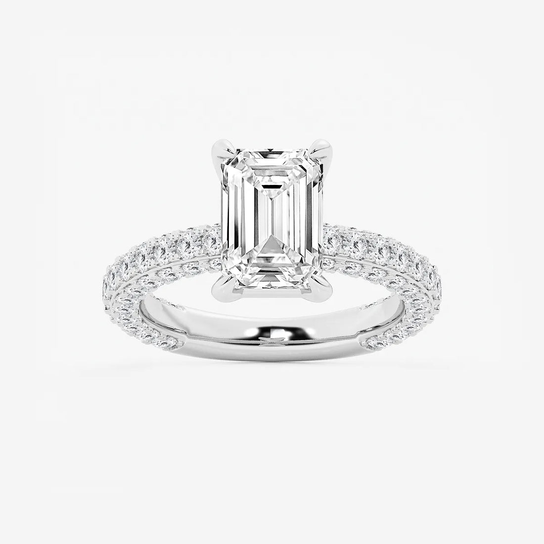 Emerald Cut Solitaire Engagement Ring  Full Eternity French Pave Diamond Band
