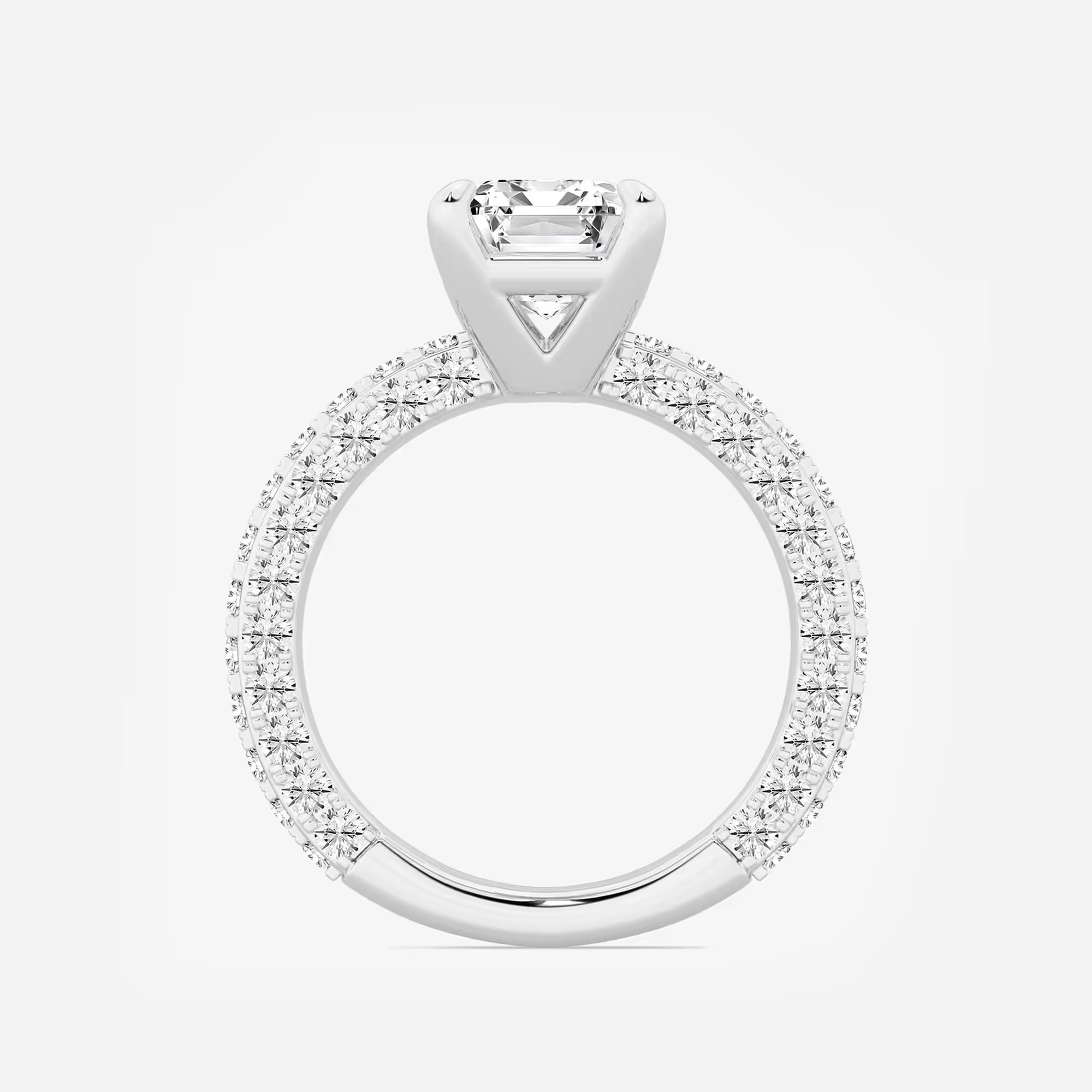 Emerald Cut Solitaire Engagement Ring  Full Eternity French Pave Diamond Band