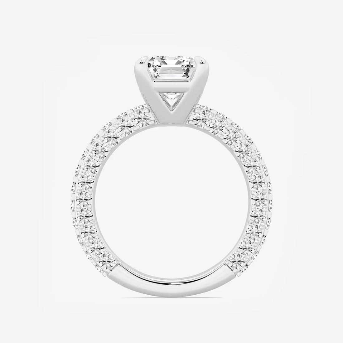 Emerald Cut Solitaire Engagement Ring  Full Eternity French Pave Diamond Band