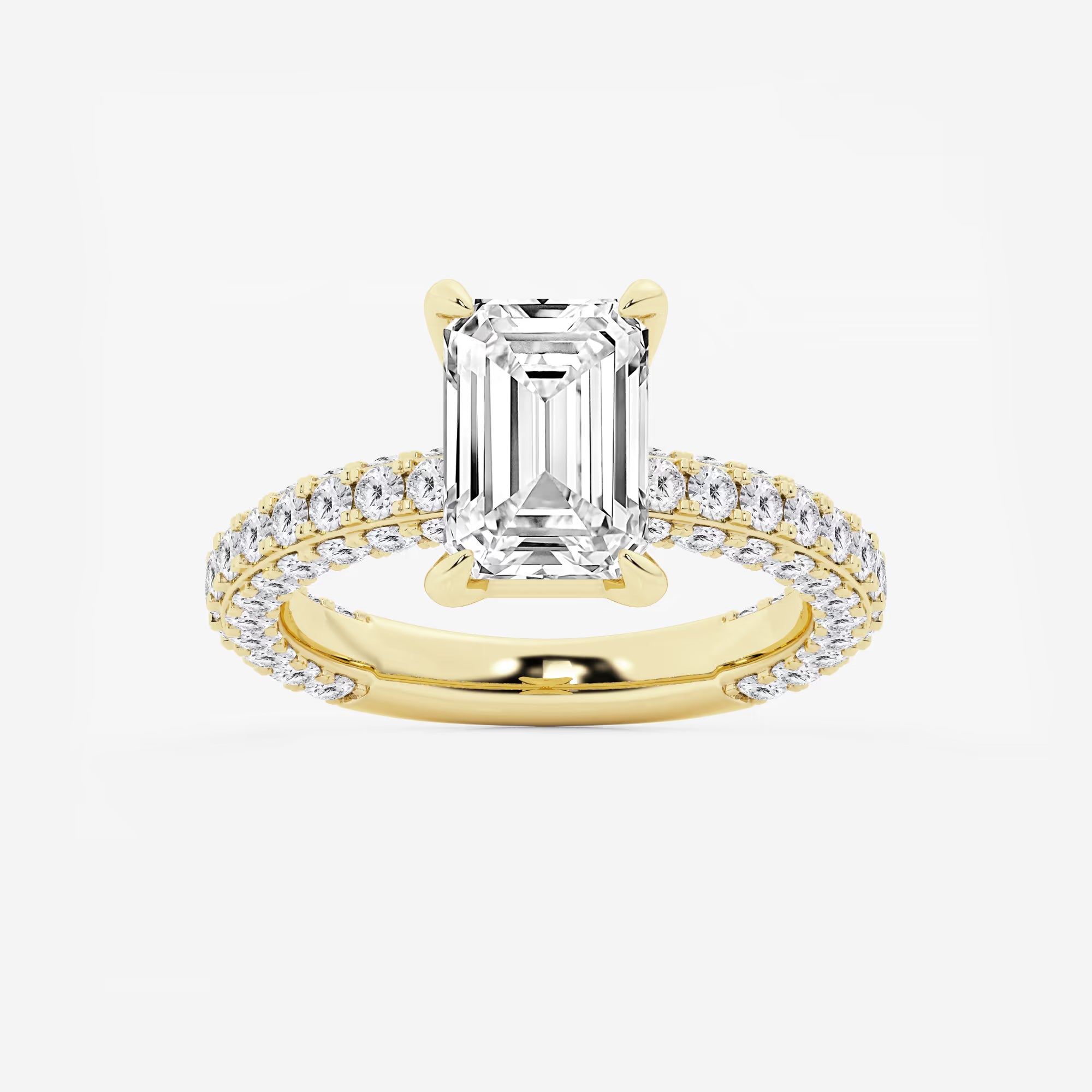Emerald Cut Solitaire Engagement Ring  Full Eternity French Pave Diamond Band