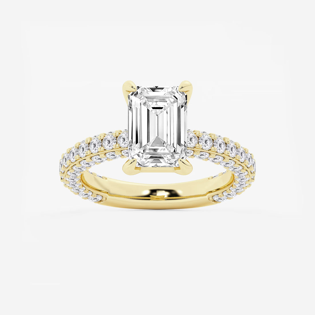 Emerald Cut Solitaire Engagement Ring  Full Eternity French Pave Diamond Band