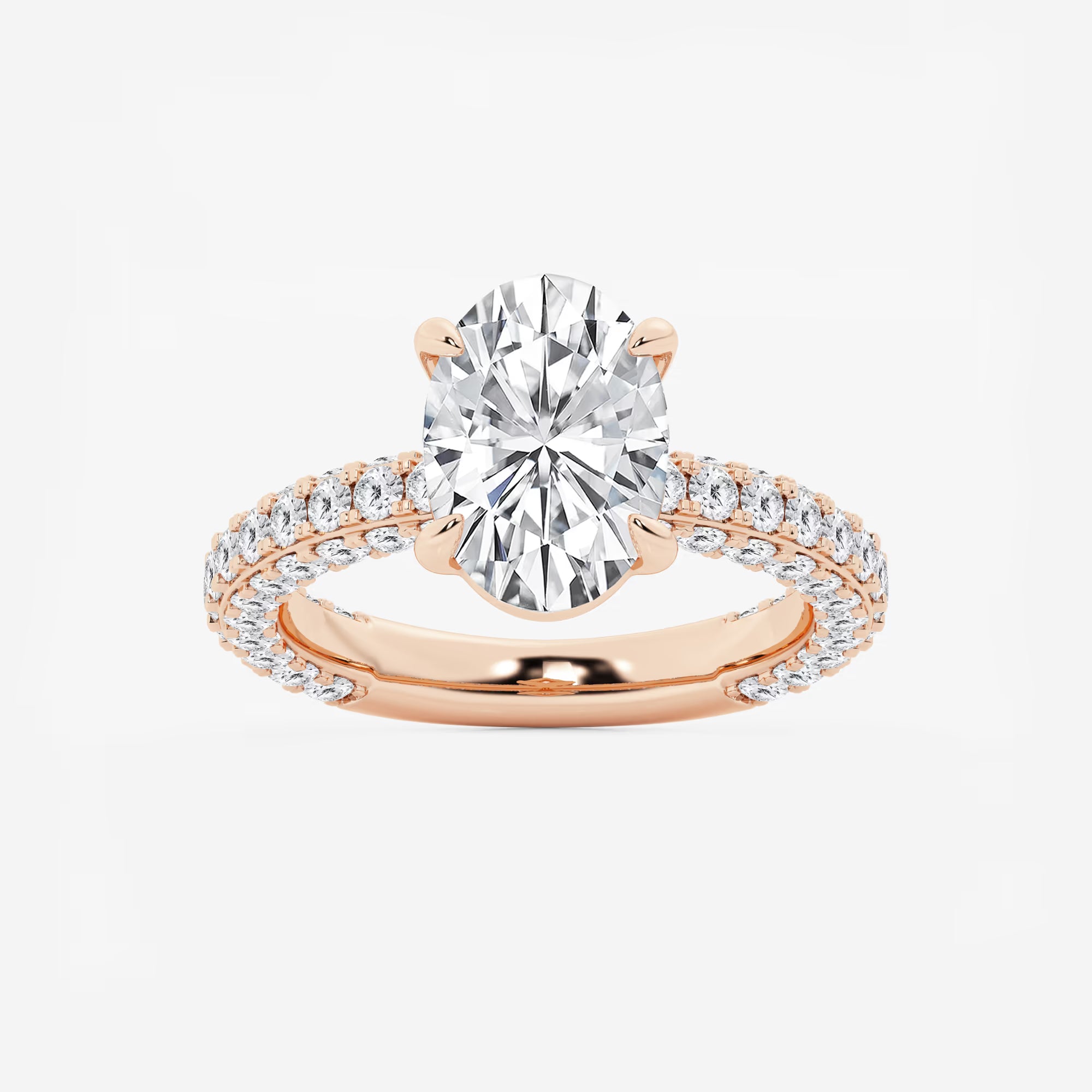Oval Lab Grown Diamond Profile Side Stone Engagement Ring