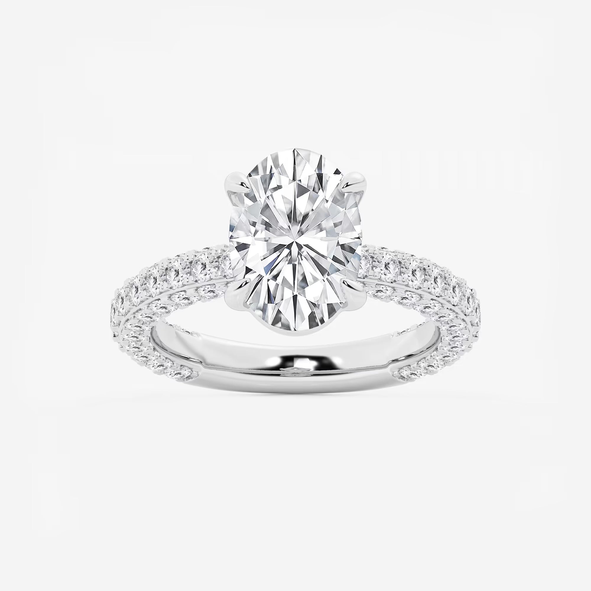 Oval Lab Grown Diamond Profile Side Stone Engagement Ring