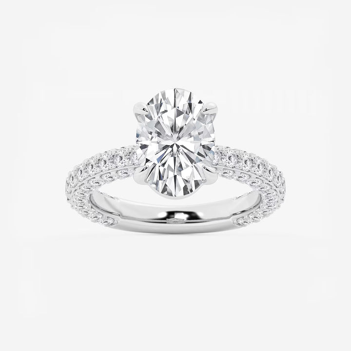 Oval Lab Grown Diamond Profile Side Stone Engagement Ring
