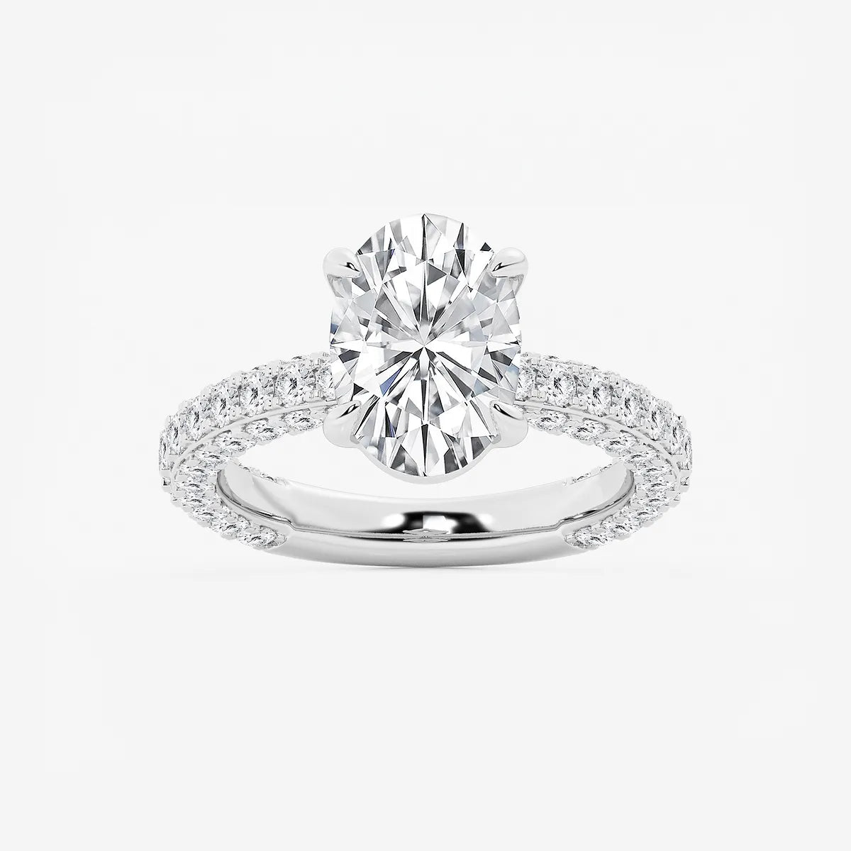 Oval Lab Grown Diamond Profile Side Stone Engagement Ring