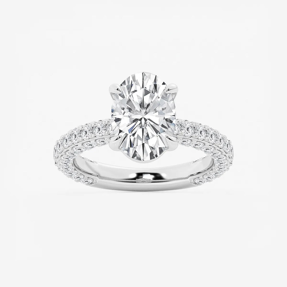 Oval Lab Grown Diamond Profile Side Stone Engagement Ring