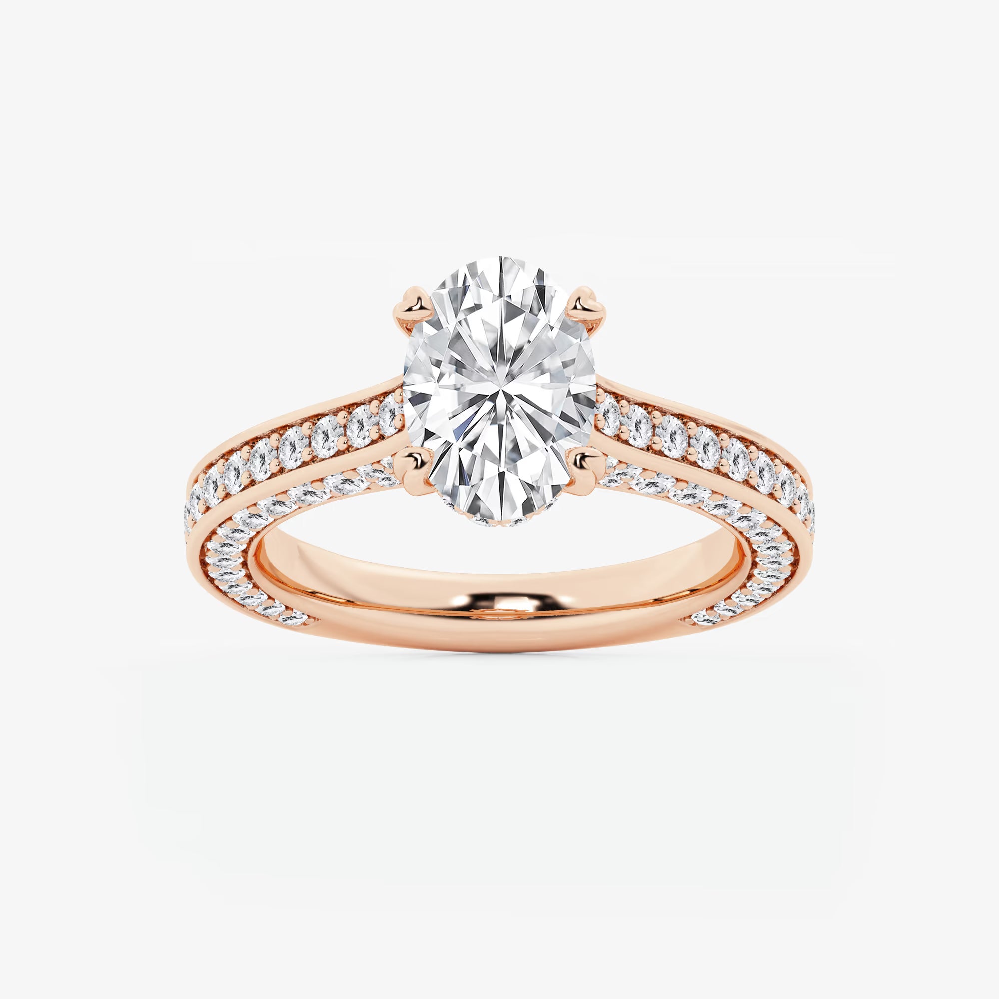 Lunara Oval Cut Lab-Grown Diamond Engagement Ring with Elegant Pavé Side Accents