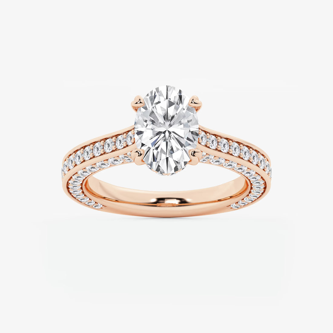 Lunara Oval Cut Lab-Grown Diamond Engagement Ring with Elegant Pavé Side Accents