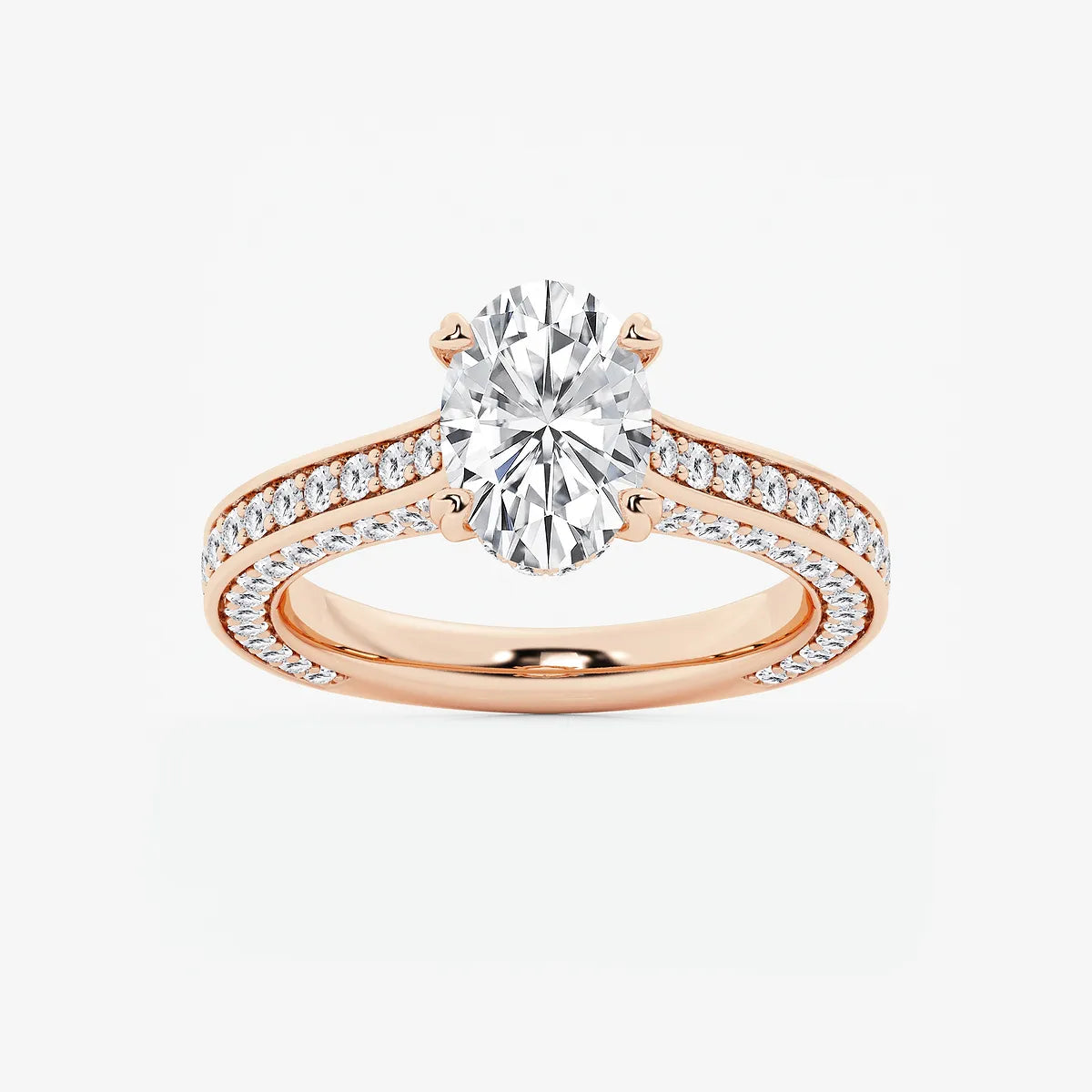 Lunara Oval Cut Lab-Grown Diamond Engagement Ring with Elegant Pavé Side Accents