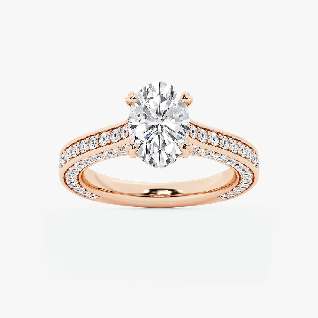 Lunara Oval Cut Lab-Grown Diamond Engagement Ring with Elegant Pavé Side Accents