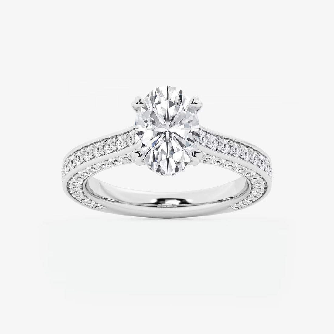 Lunara Oval Cut Lab-Grown Diamond Engagement Ring with Elegant Pavé Side Accents