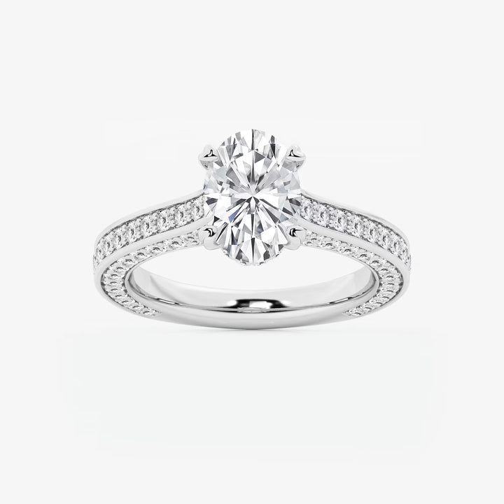 Lunara Oval Cut Lab-Grown Diamond Engagement Ring with Elegant Pavé Side Accents