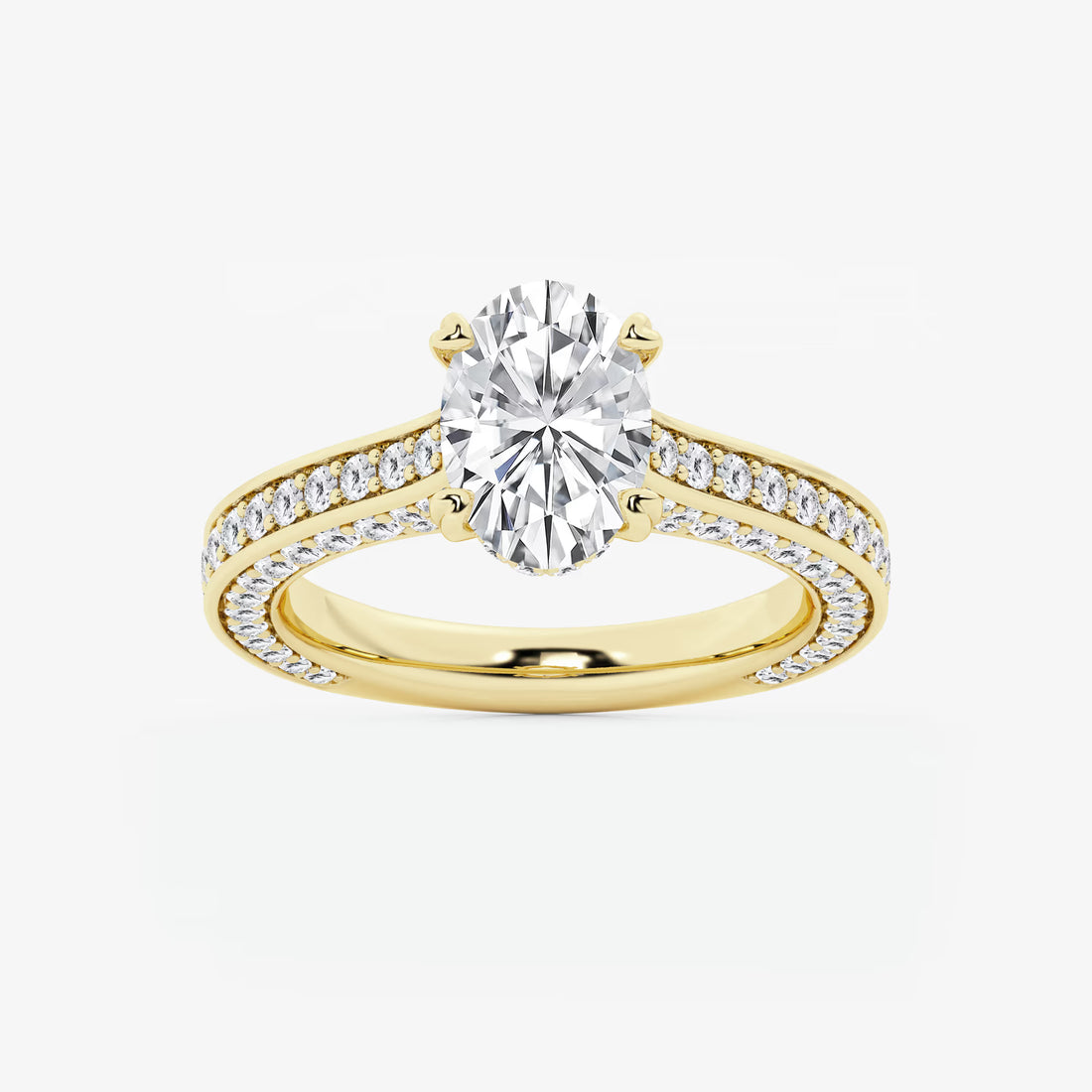 Lunara Oval Cut Lab-Grown Diamond Engagement Ring with Elegant Pavé Side Accents