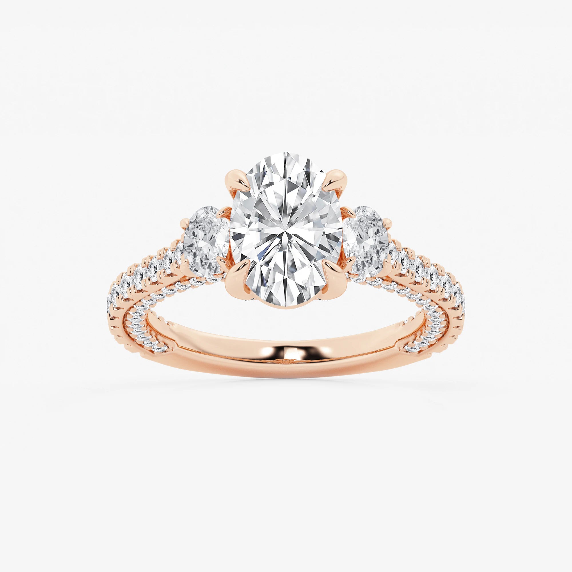 Oval Cut Lab-Grown Diamond Engagement Ring with Side Stones and Pavé Band