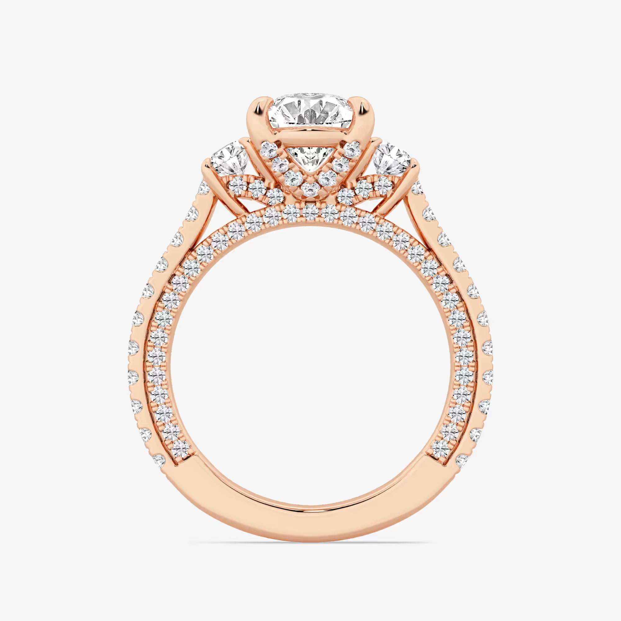 Oval Cut Lab-Grown Diamond Engagement Ring with Side Stones and Pavé Band