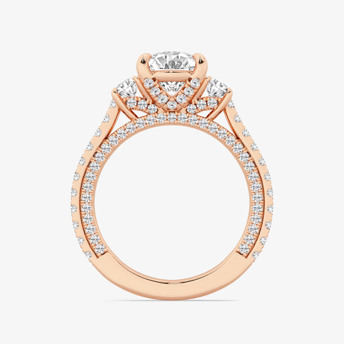 Oval Cut Lab-Grown Diamond Engagement Ring with Side Stones and Pavé Band