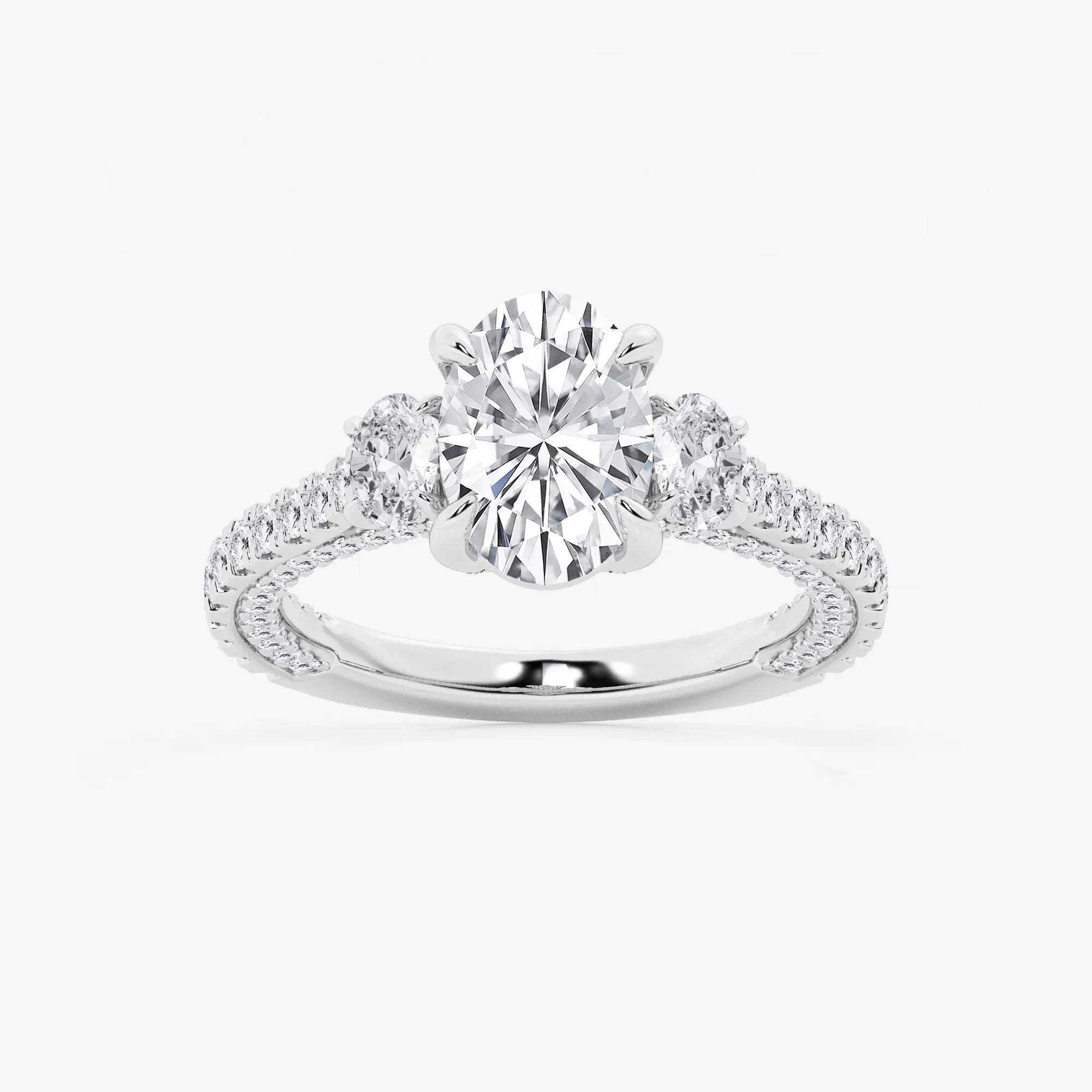 Oval Cut Lab-Grown Diamond Engagement Ring with Side Stones and Pavé Band