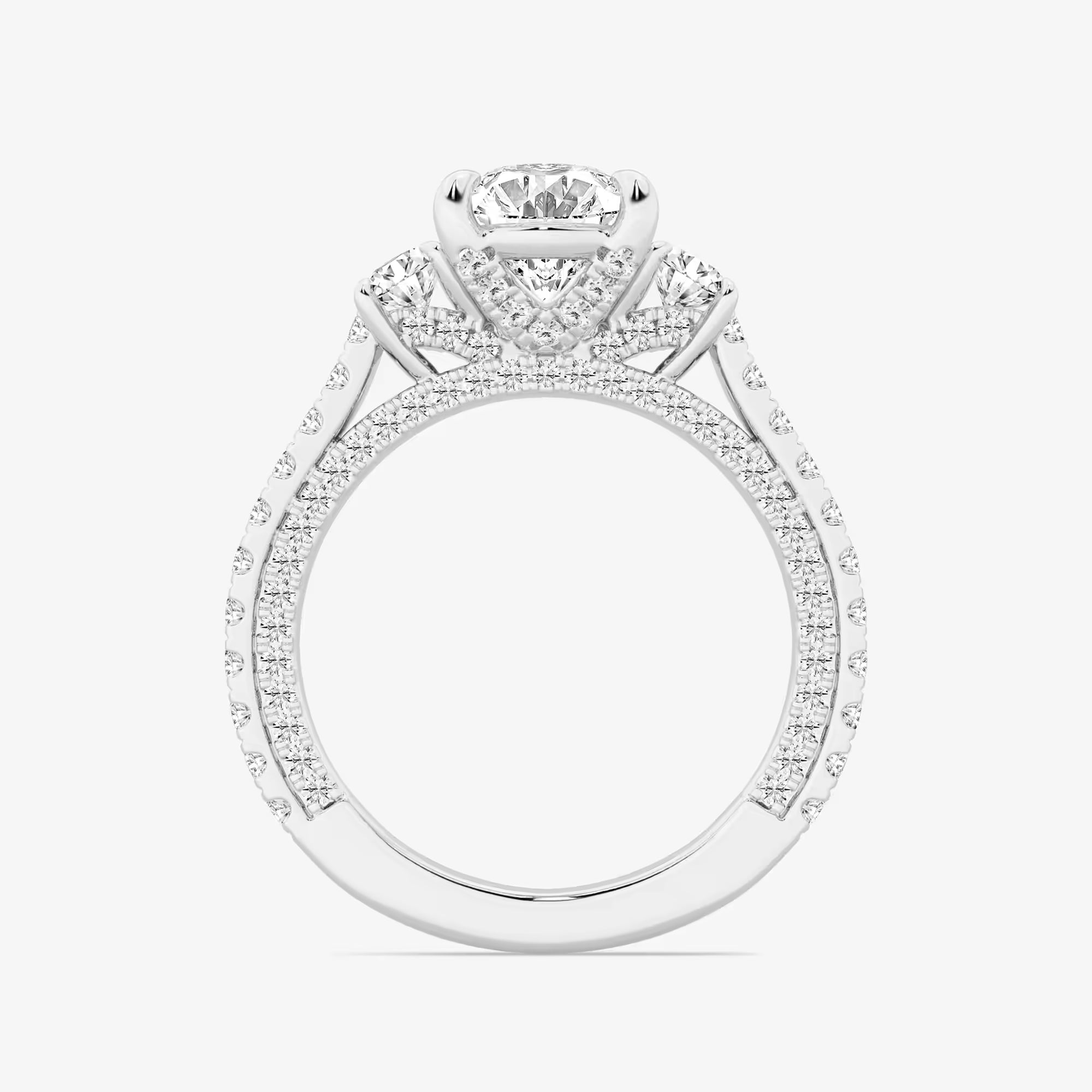 Oval Cut Lab-Grown Diamond Engagement Ring with Side Stones and Pavé Band