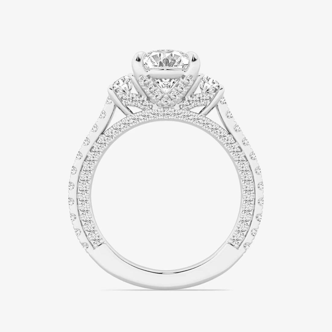 Oval Cut Lab-Grown Diamond Engagement Ring with Side Stones and Pavé Band