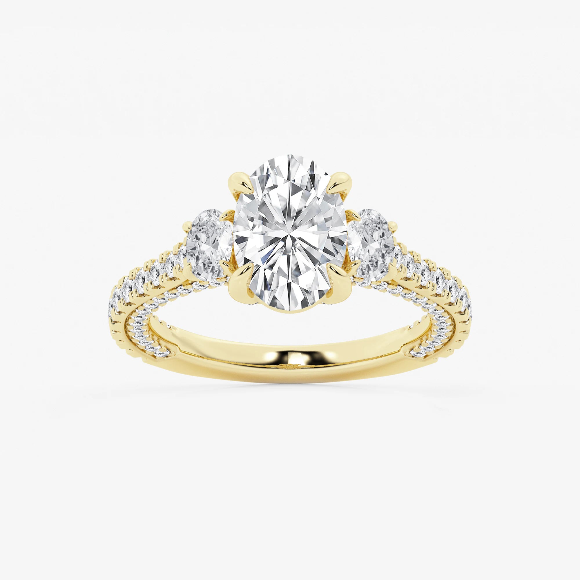 Oval Cut Lab-Grown Diamond Engagement Ring with Side Stones and Pavé Band