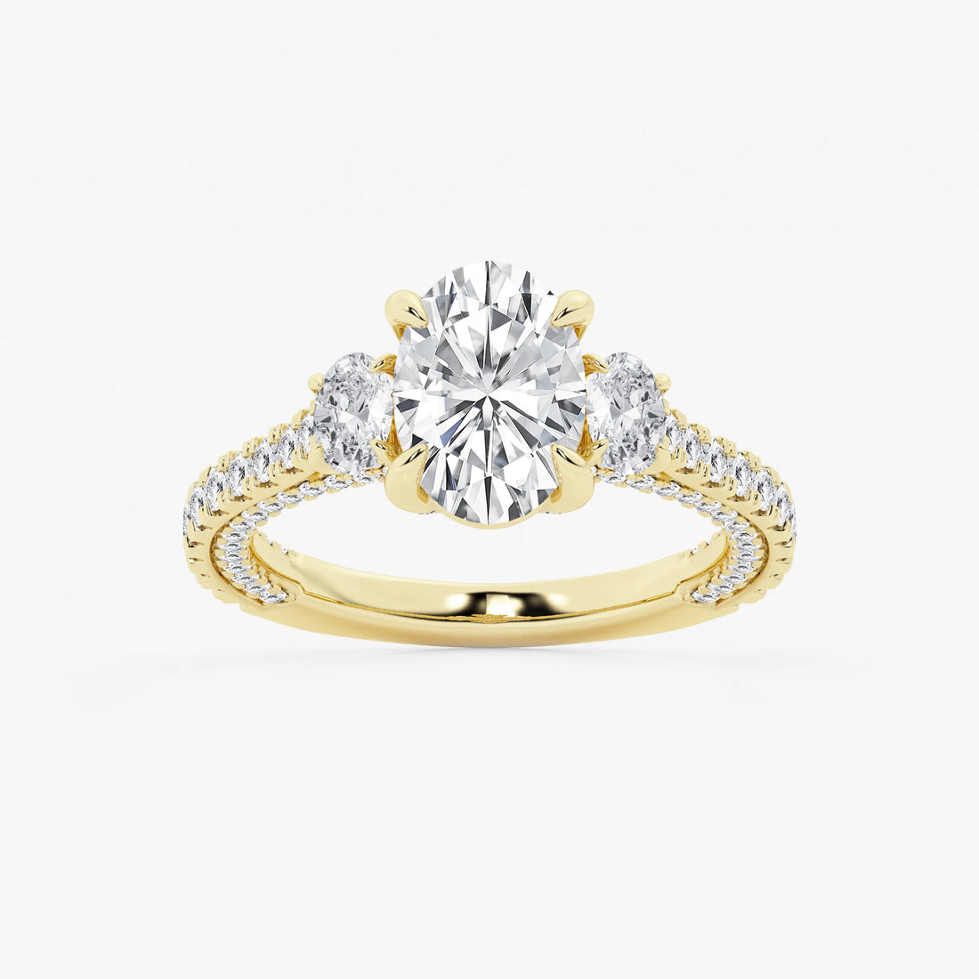 Oval Cut Lab-Grown Diamond Engagement Ring with Side Stones and Pavé Band