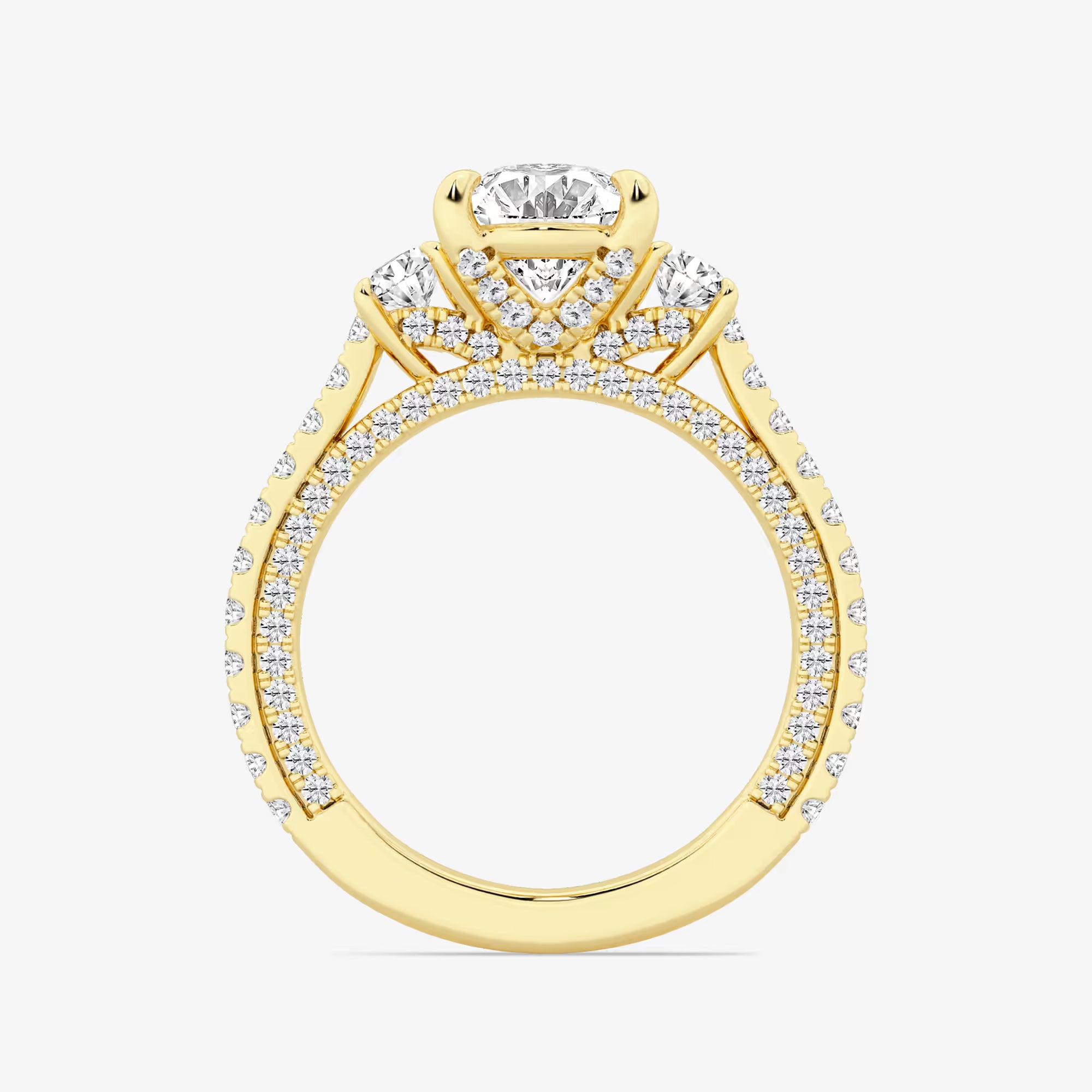 Oval Cut Lab-Grown Diamond Engagement Ring with Side Stones and Pavé Band