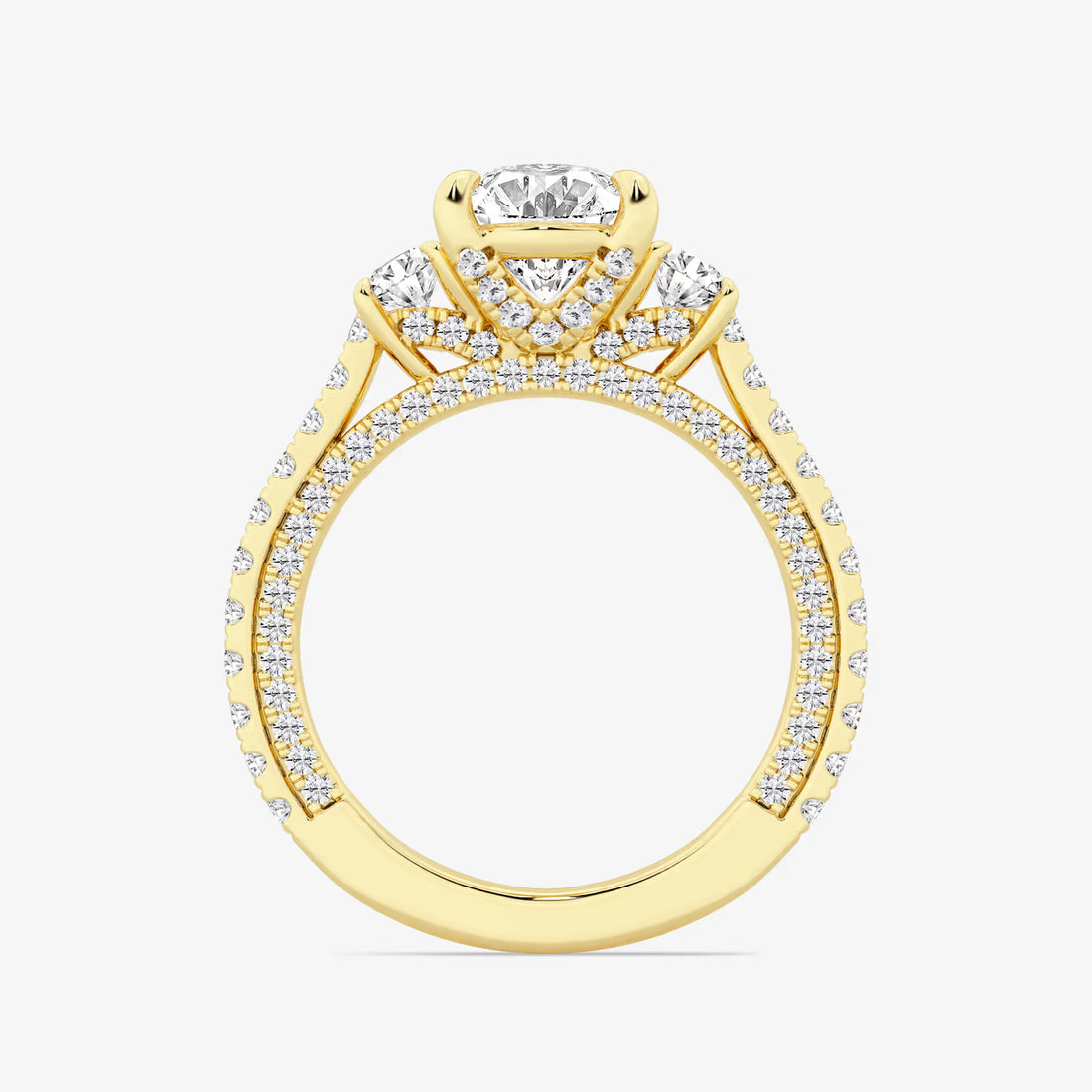 Oval Cut Lab-Grown Diamond Engagement Ring with Side Stones and Pavé Band