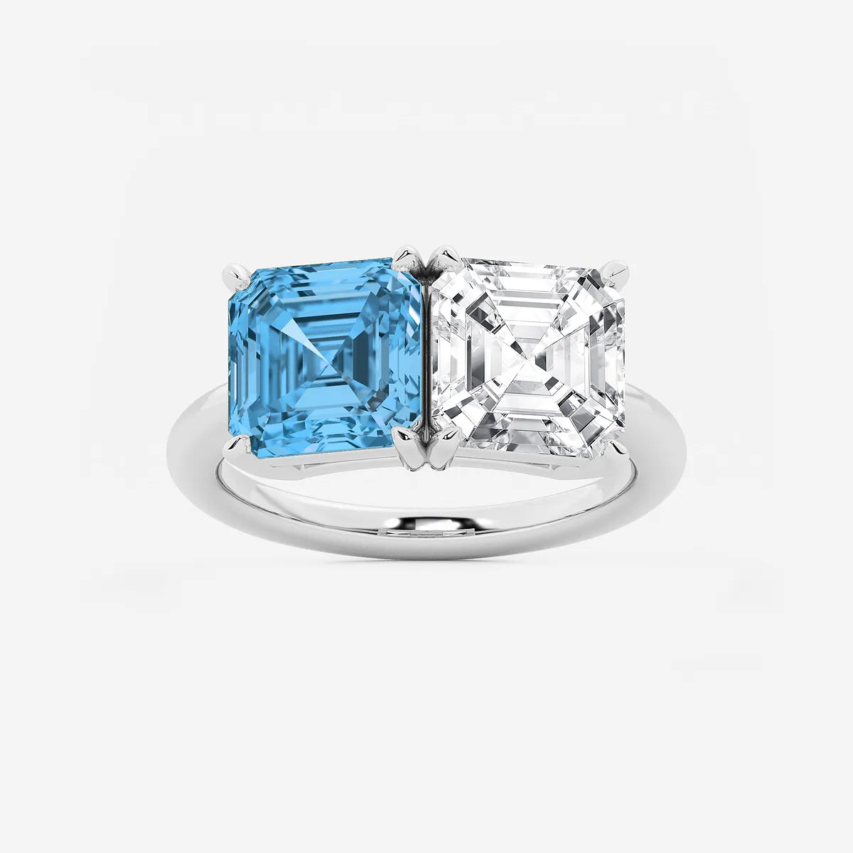 Fancy Blue Asscher Lab Grown Diamond Side-by-Side Two Stone Engagement Ring