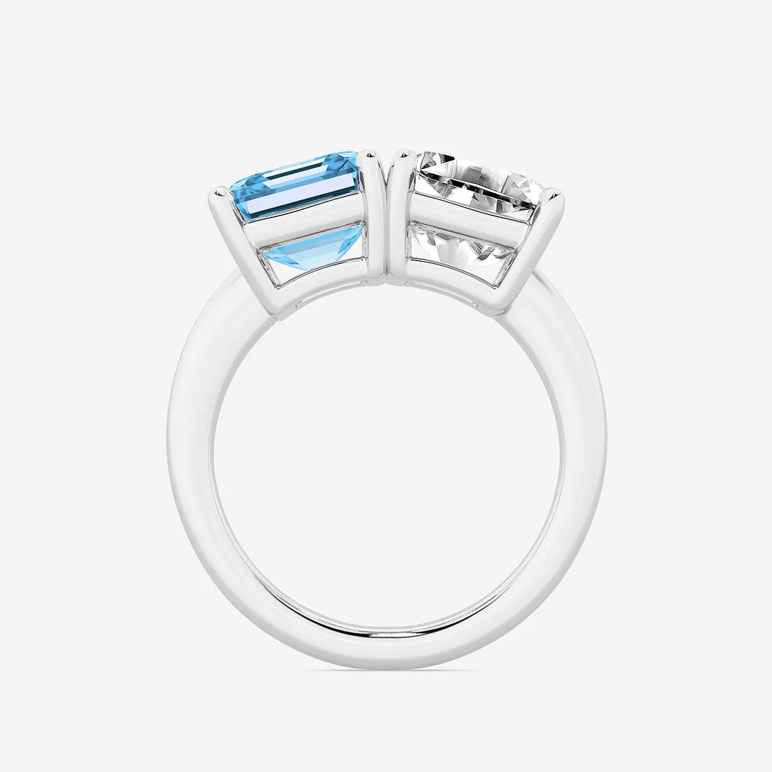 Fancy Blue Asscher Lab Grown Diamond Side-by-Side Two Stone Engagement Ring