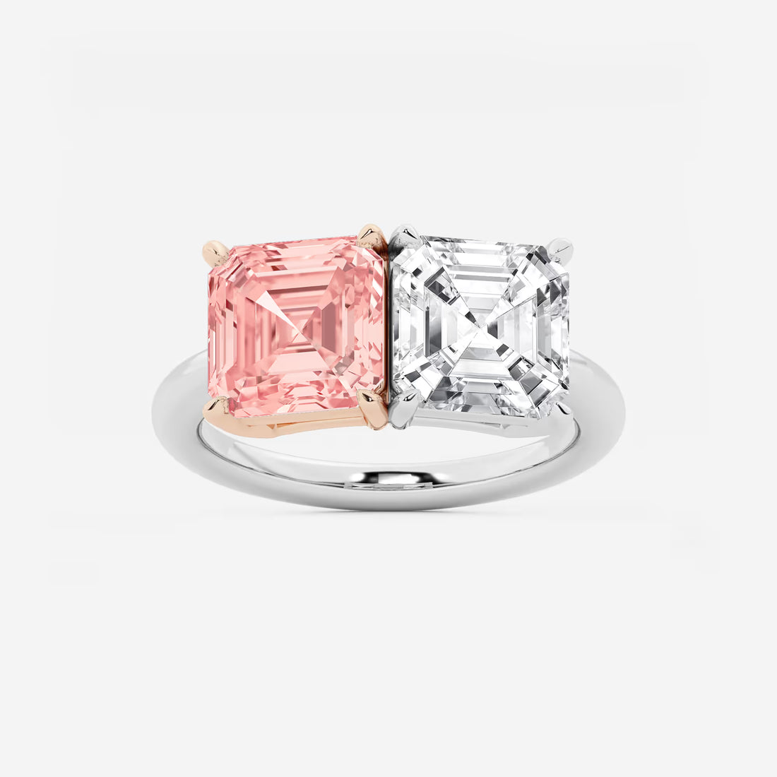 Fancy Blue Asscher Lab Grown Diamond Side-by-Side Two Stone Engagement Ring