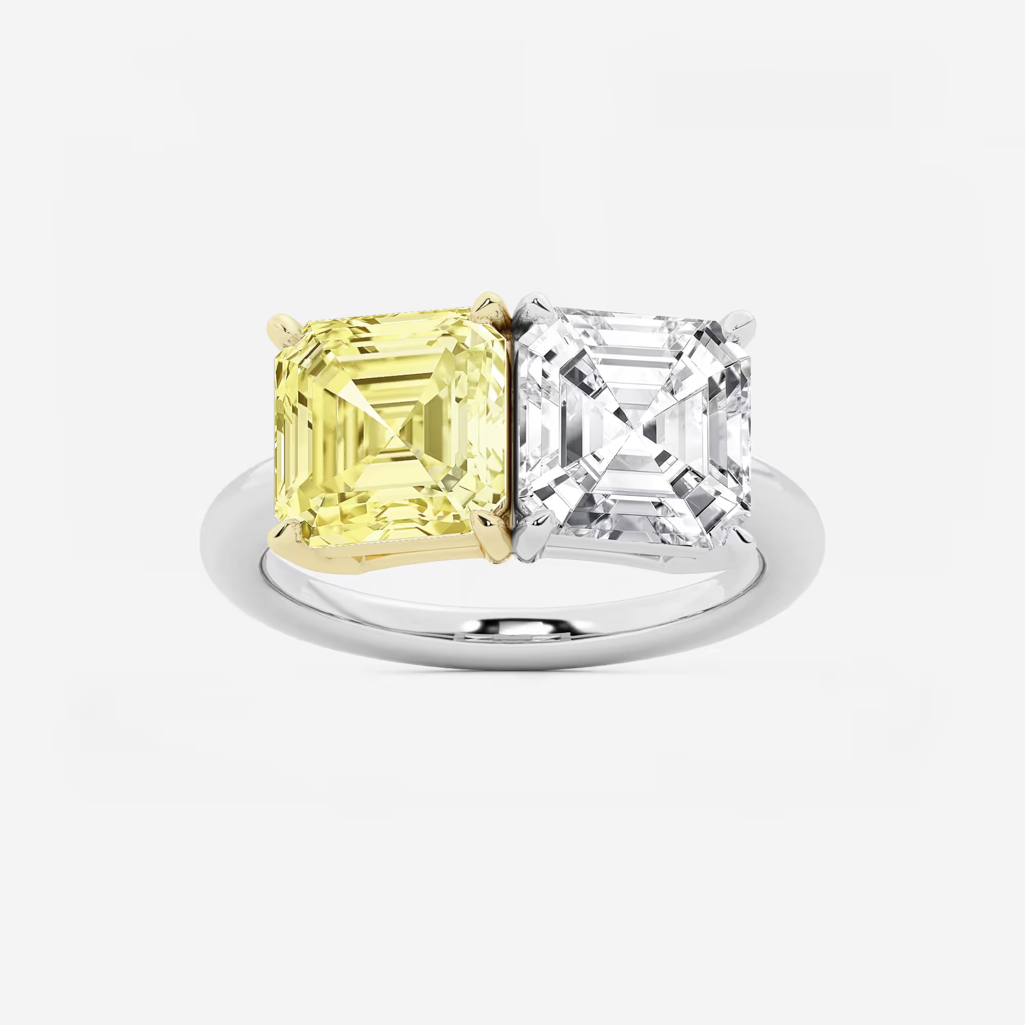 Fancy Blue Asscher Lab Grown Diamond Side-by-Side Two Stone Engagement Ring