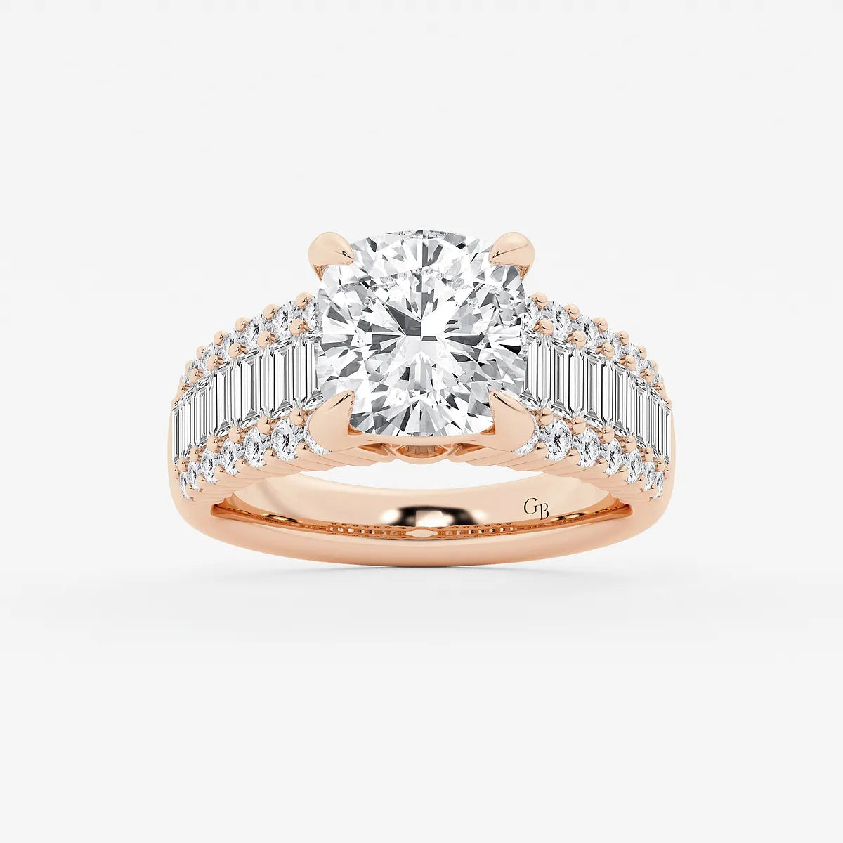 Elowen Cushion Lab-Grown Diamond Side Stone Engagement Ring