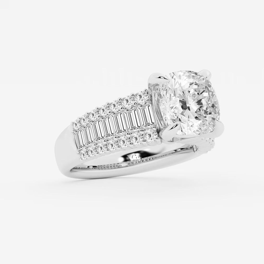 Elowen Cushion Lab-Grown Diamond Side Stone Engagement Ring