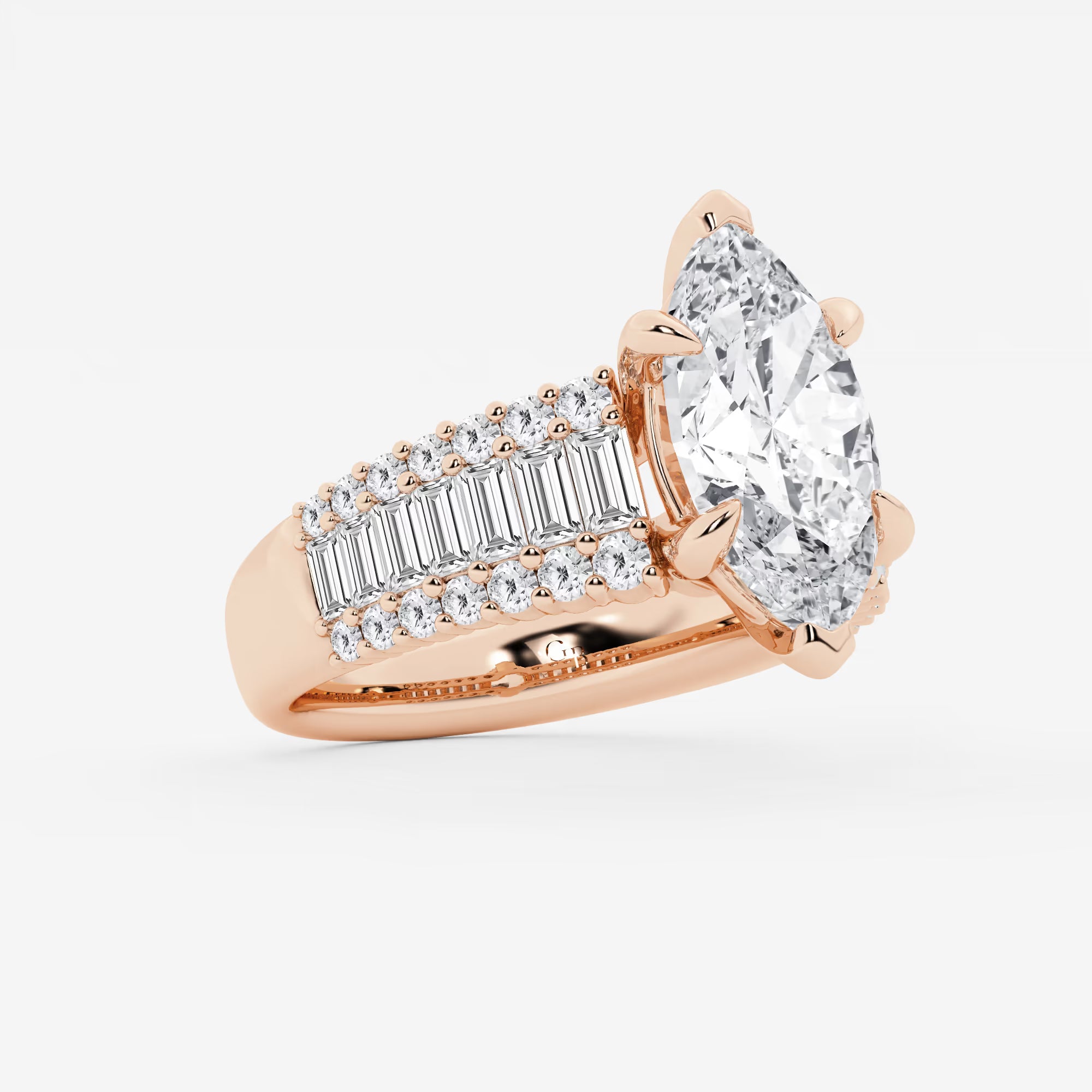 Maravelle Marquise Lab-Grown Diamond Side Stone Engagement Ring with Round & Baguette Accents