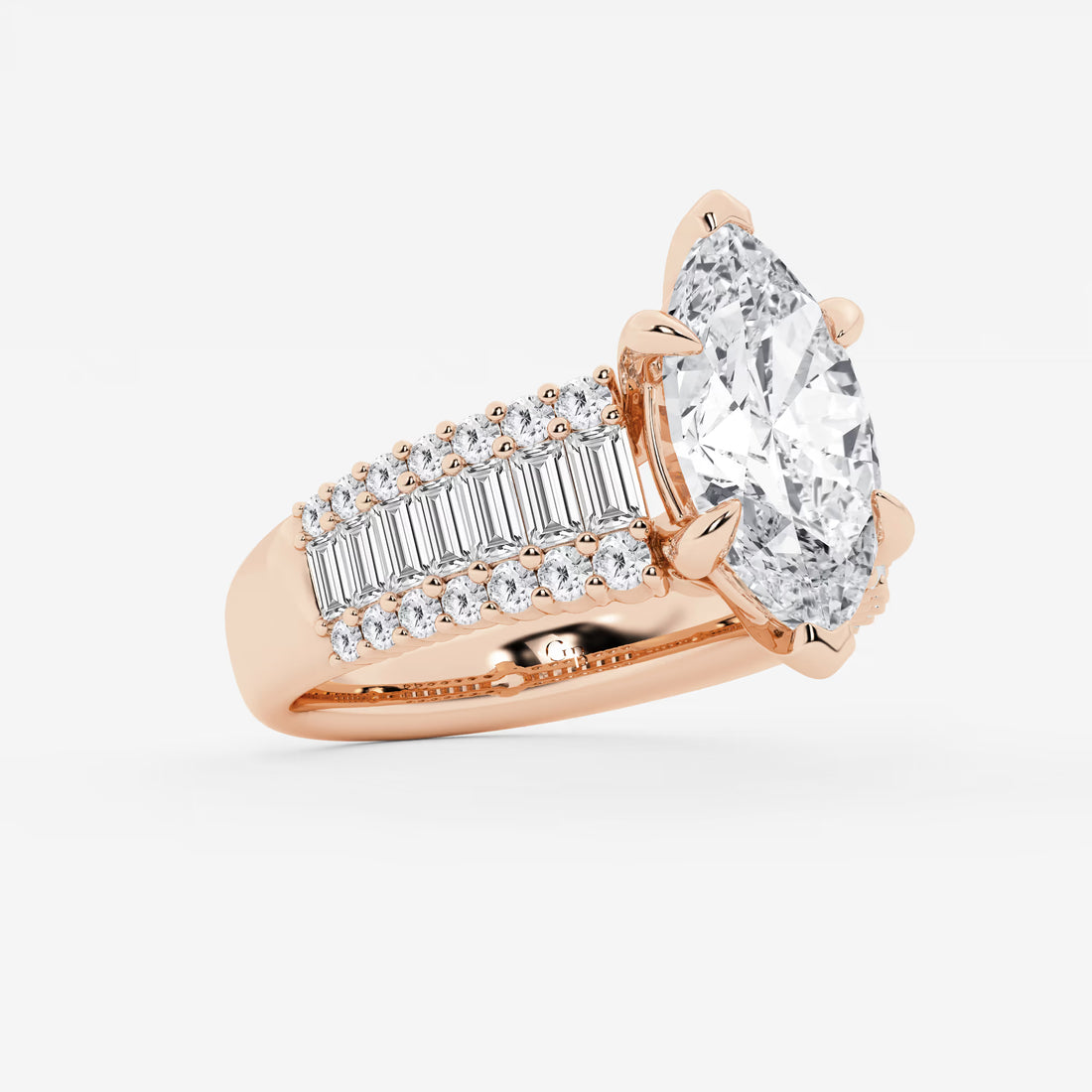 Maravelle Marquise Lab-Grown Diamond Side Stone Engagement Ring with Round & Baguette Accents