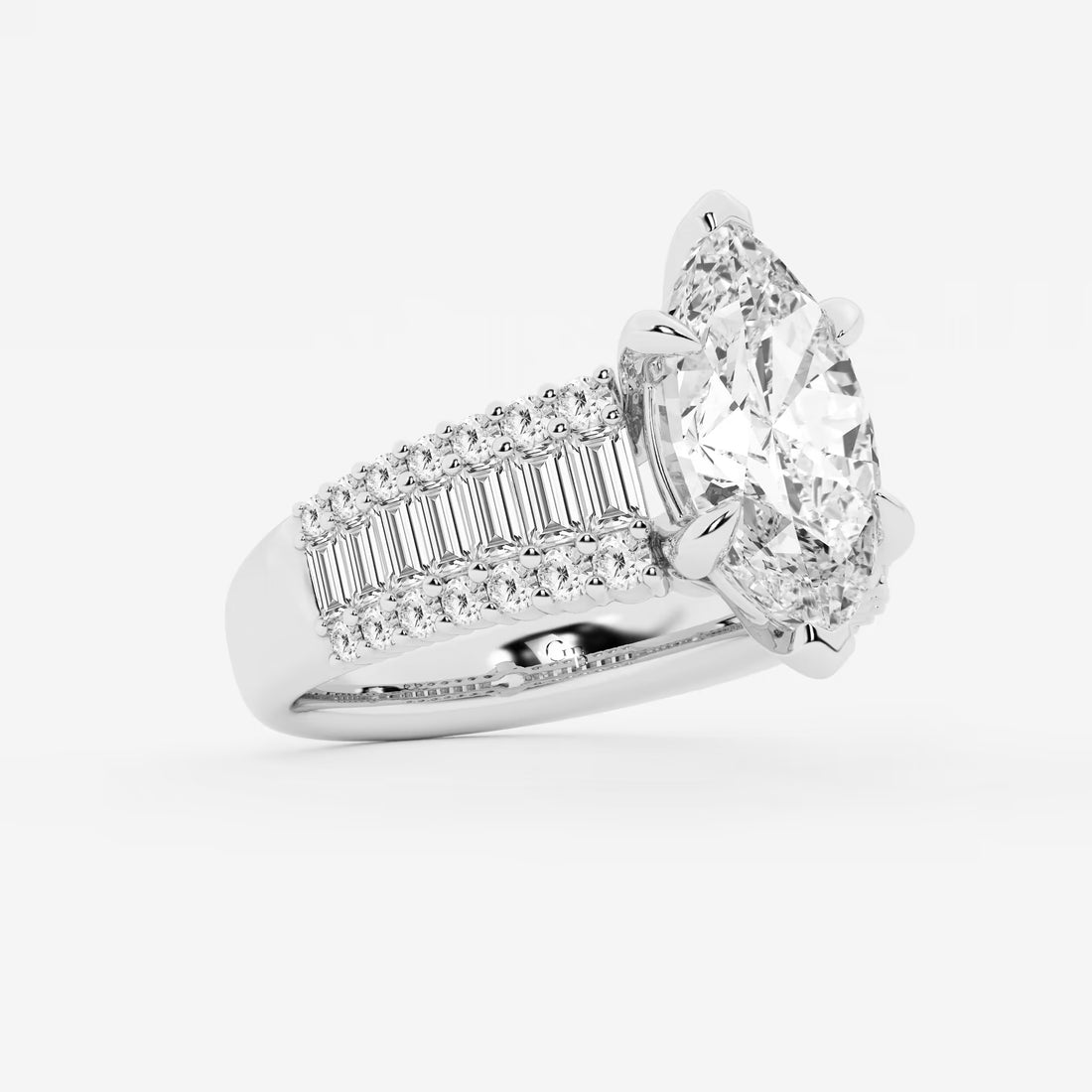 Maravelle Marquise Lab-Grown Diamond Side Stone Engagement Ring with Round & Baguette Accents