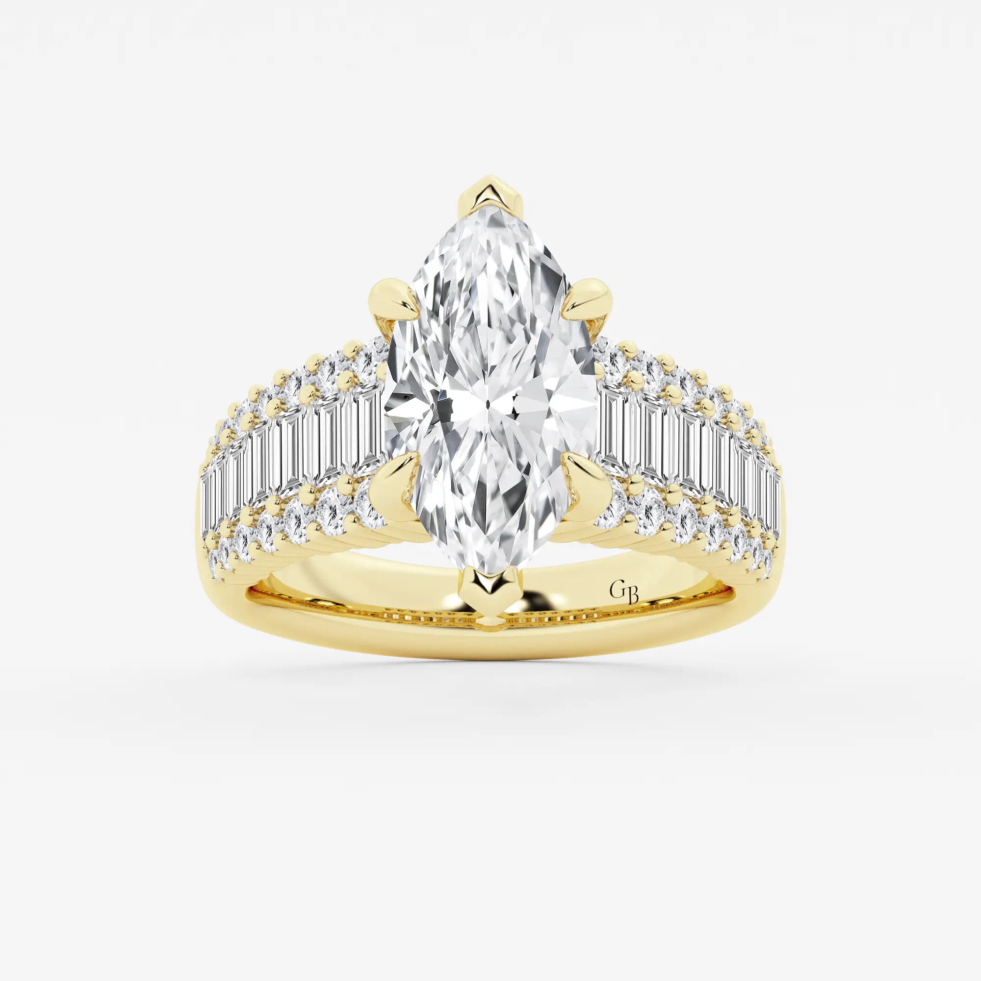 Maravelle Marquise Lab-Grown Diamond Side Stone Engagement Ring with Round & Baguette Accents
