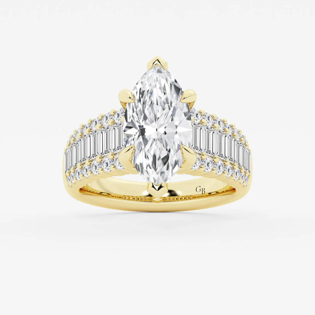 Maravelle Marquise Lab-Grown Diamond Side Stone Engagement Ring with Round & Baguette Accents