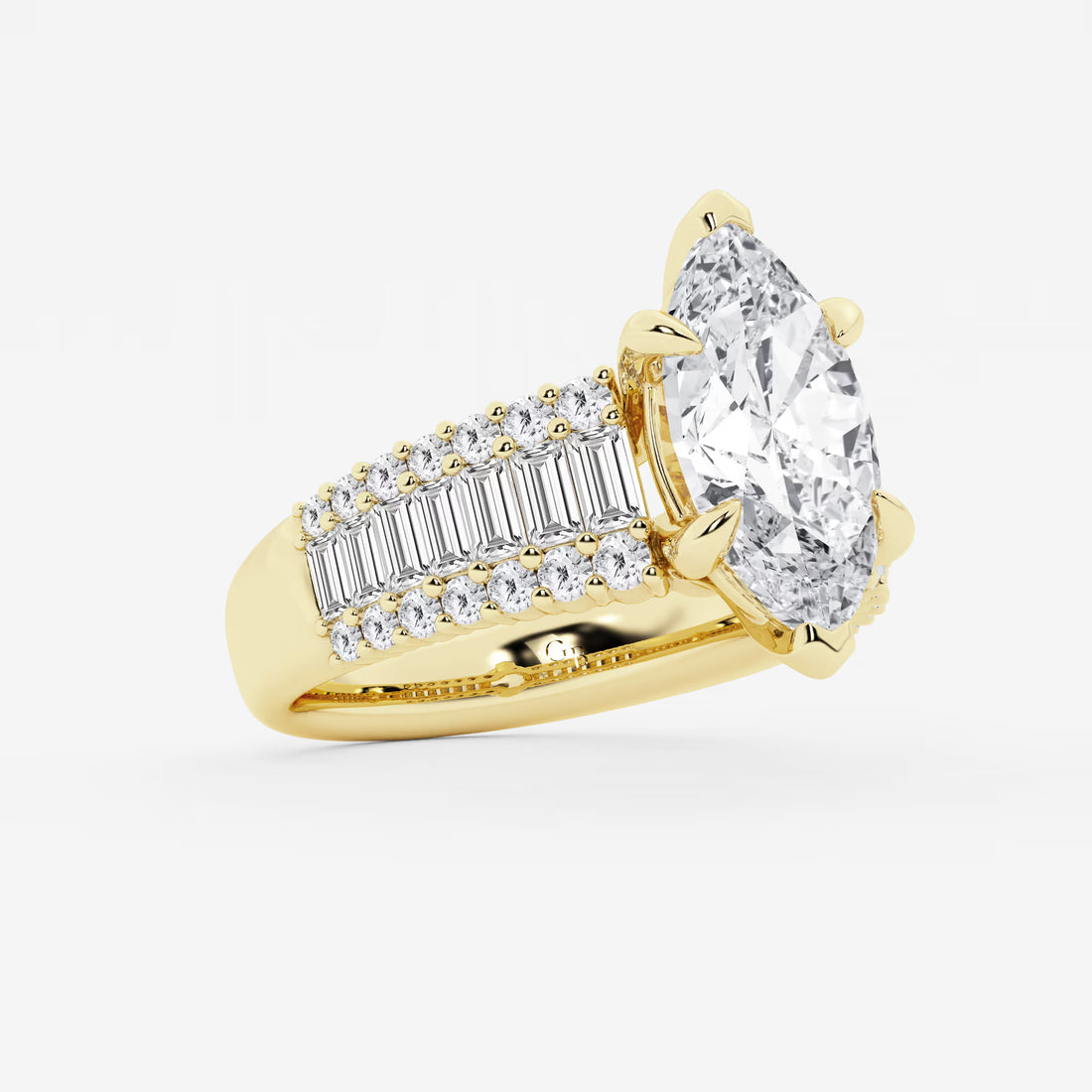 Maravelle Marquise Lab-Grown Diamond Side Stone Engagement Ring with Round & Baguette Accents
