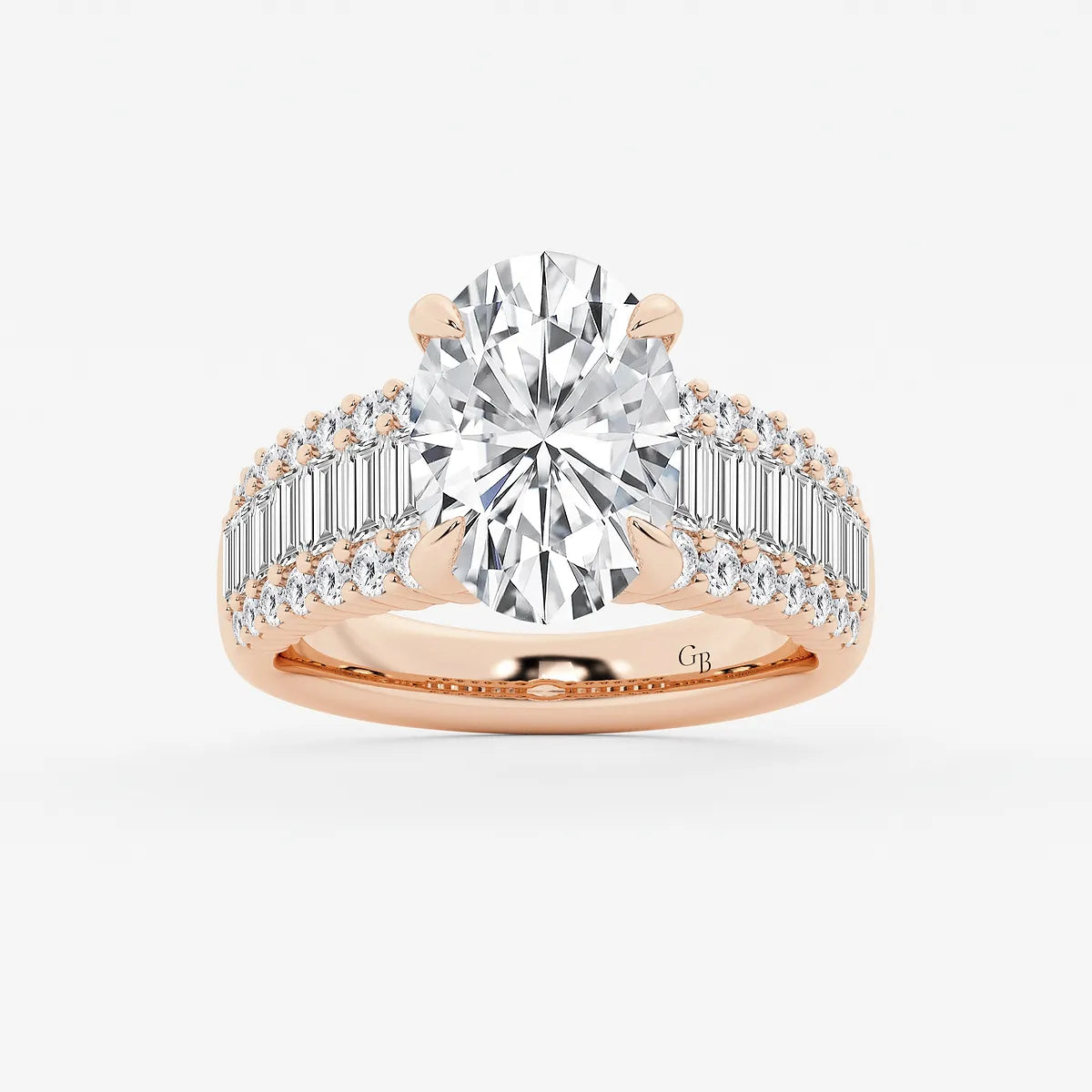 Elegant Oval Cut Lab-Grown Diamond Side Stone Engagement Ring with Round