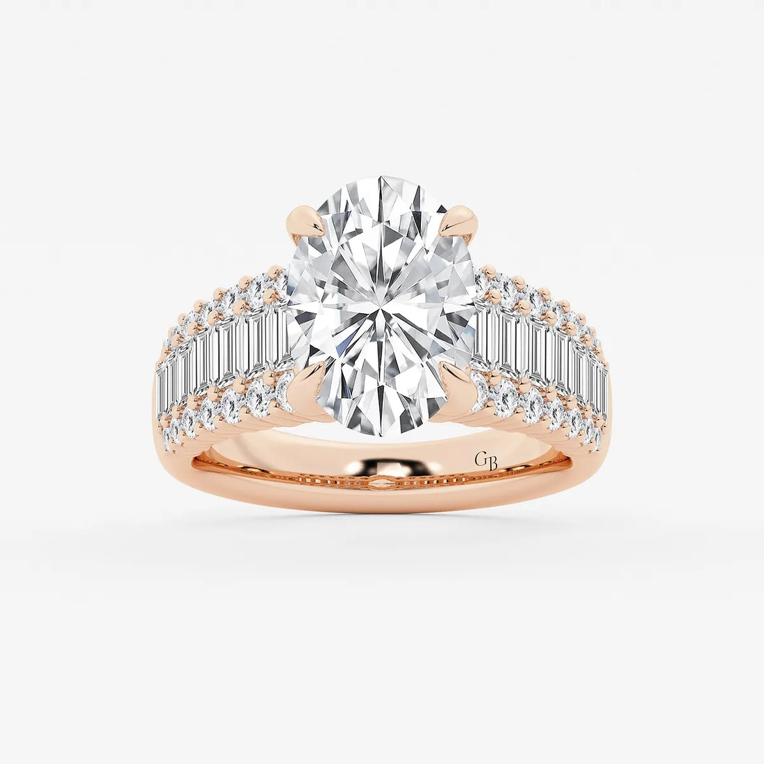 Elegant Oval Cut Lab-Grown Diamond Side Stone Engagement Ring with Round
