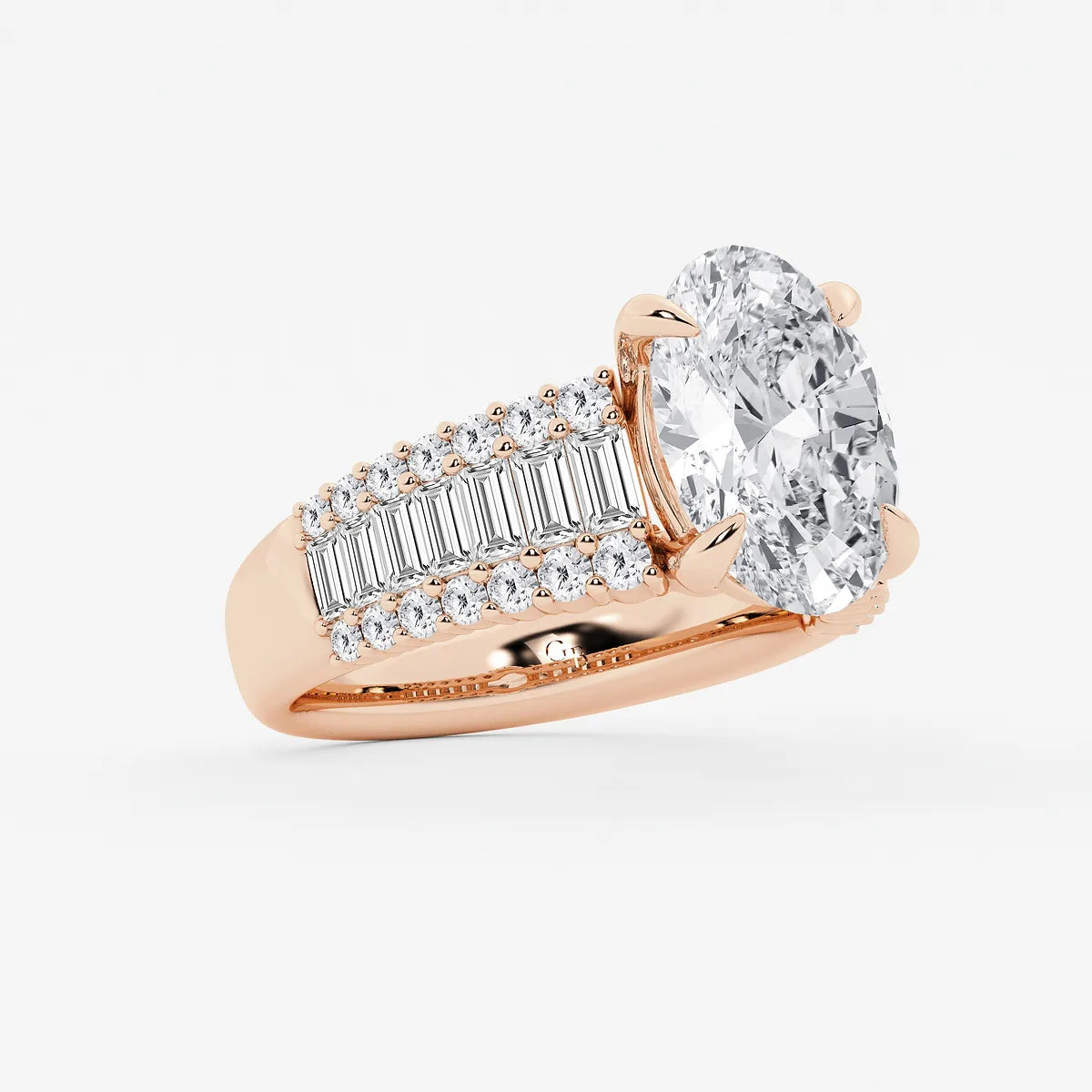 Elegant Oval Cut Lab-Grown Diamond Side Stone Engagement Ring with Round
