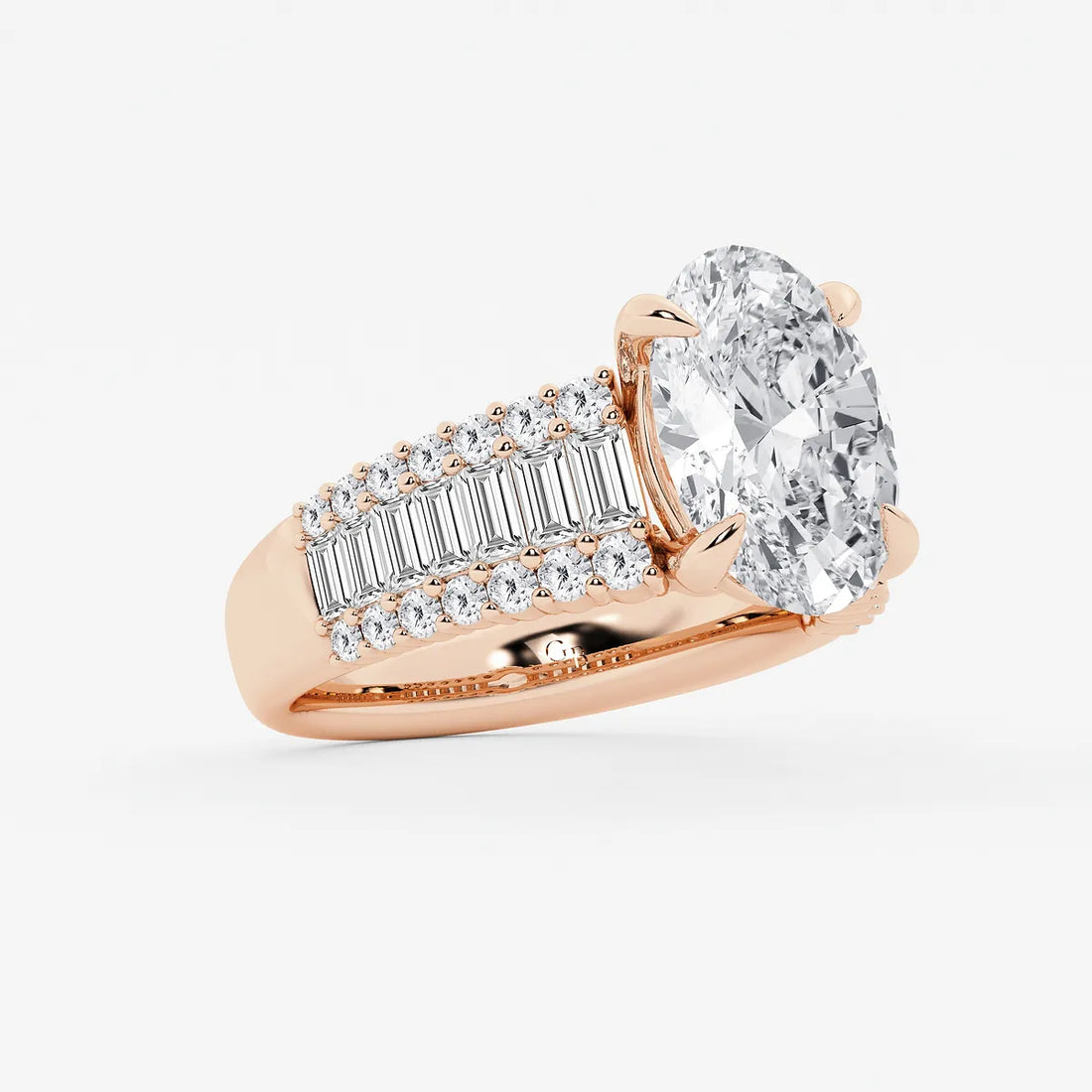 Elegant Oval Cut Lab-Grown Diamond Side Stone Engagement Ring with Round