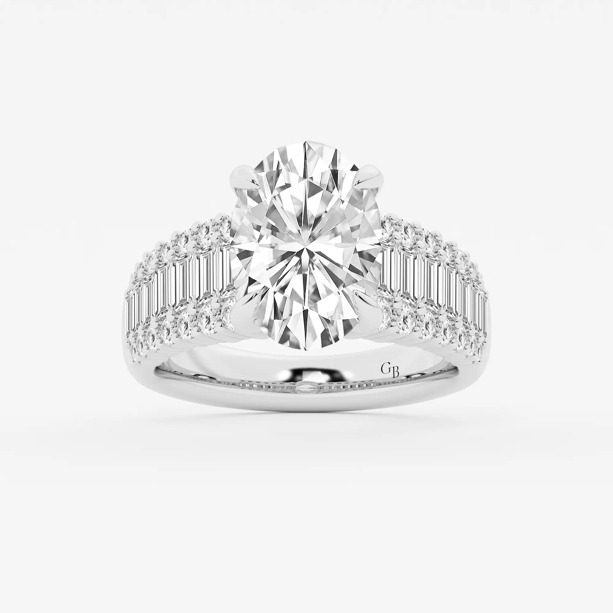 Elegant Oval Cut Lab-Grown Diamond Side Stone Engagement Ring with Round
